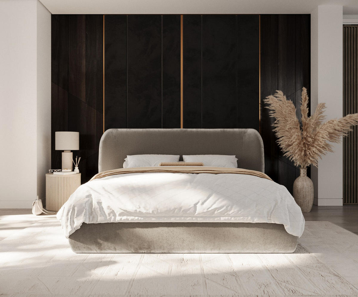 POLSTERBETT Bellano mit Stauraum 140/200 cm Beige im Lotta Stoff - Beige/Schwarz, Holz/Holzwerkstoff (140/200cm) - AltaBeds