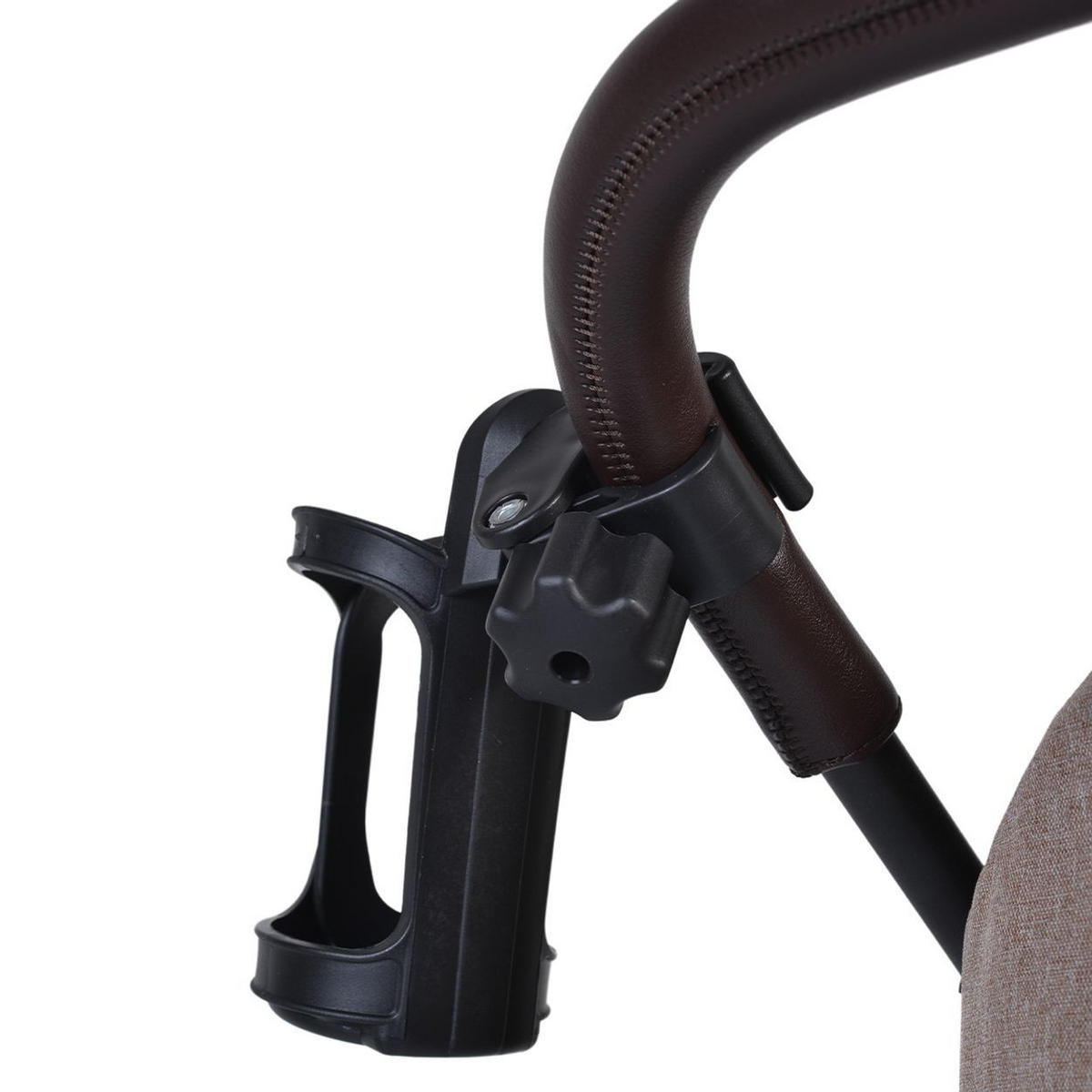 KINDERWAGENFLASCHENHALTER Universal schwarz 360° drehbar, werkzeuglose Montage, für Kinderwagen und Dreiräder - Schwarz, Kunststoff (7/7/14cm) - Moni