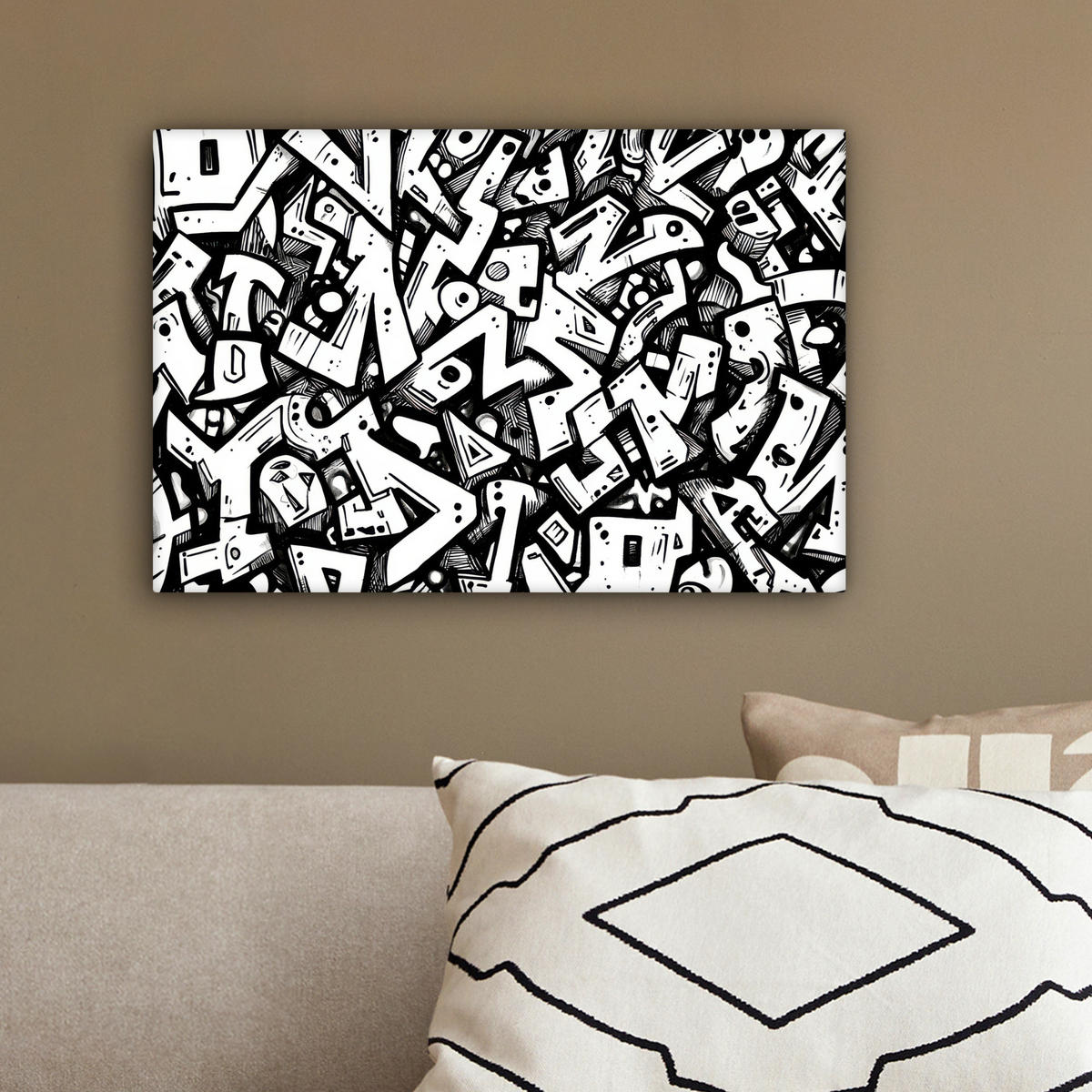 LEINWANDBILD Formen - Buchstaben - Graffiti - Schwarz Deko Schlafzimmer 30x20 cm - Schwarz, Textil (30/20cm) - MuchoWow