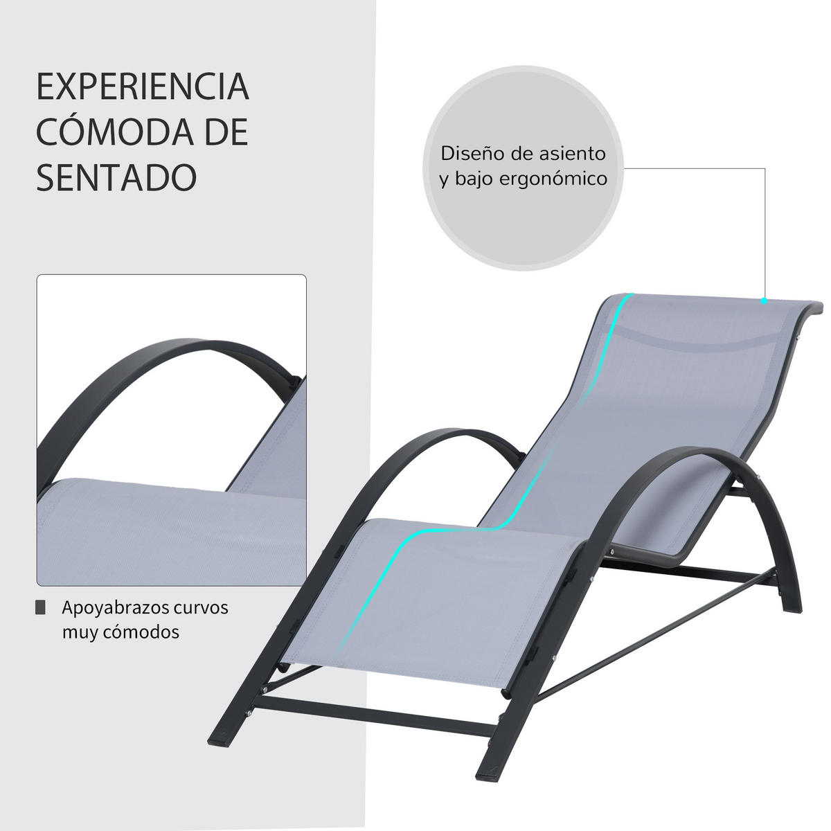 SONNENLIEGE Set 2 Garten-Sonnenliegen ,59 x 169 x 66 cm mit Glas-Couchtisch ,41 x 41 x 45 cm Grau - Hellgrau, Metall (169/66/59cm) - Vallsero