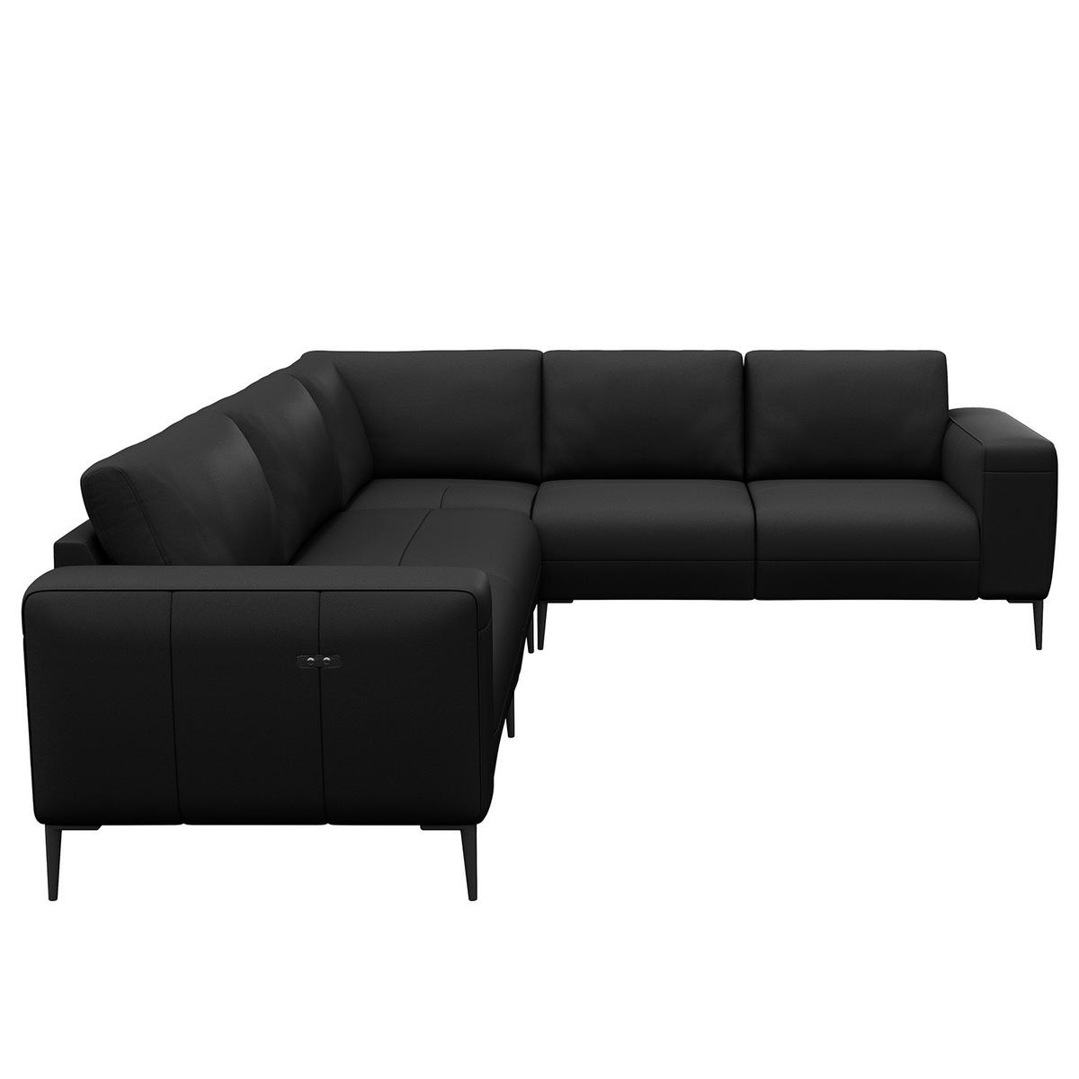 ECKSOFA mit Ottomane - Schwarz, Leder/Metall (290/230cm) - home24