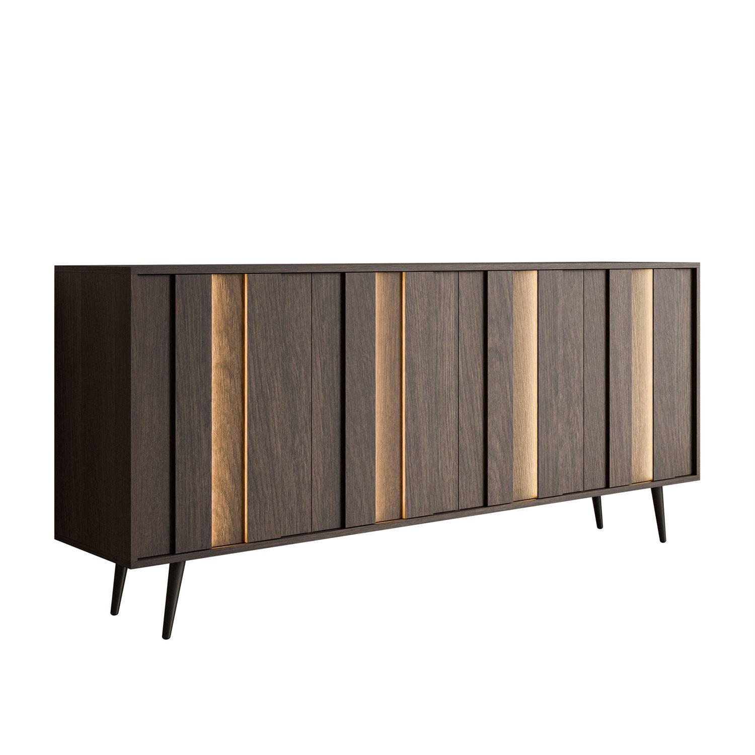 KOMMODE ALMA 4D mit LED-Beleuchtung - Eichefarben/Schwarz, Holzwerkstoff (183/83/40cm) - Lookway