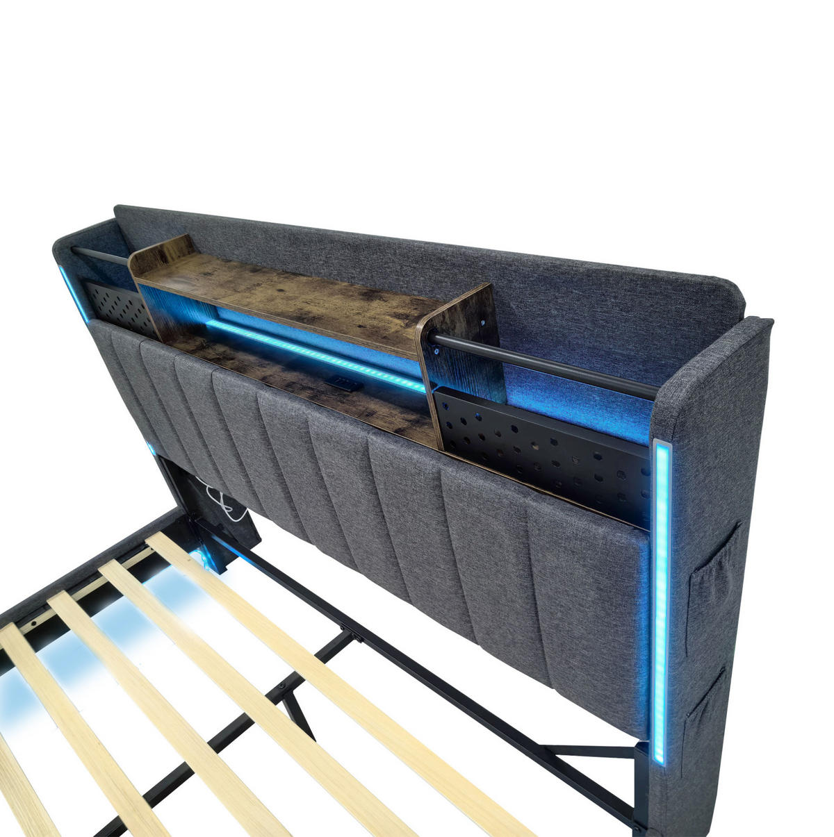 POLSTERBETT 140/200 cm Grau aus Leinenstoff mit LED-Beleuchtung und USB-Anschluss - Grau, Textil (140/200cm) - OKMYHOME
