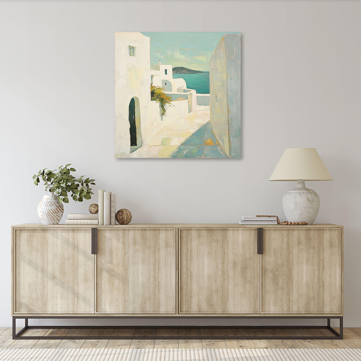 LEINWANDBILD Pastellfarbene Gebäude, Stadtabstraktion 50x50cm - Grau, Textil (50/50cm) - Feeby