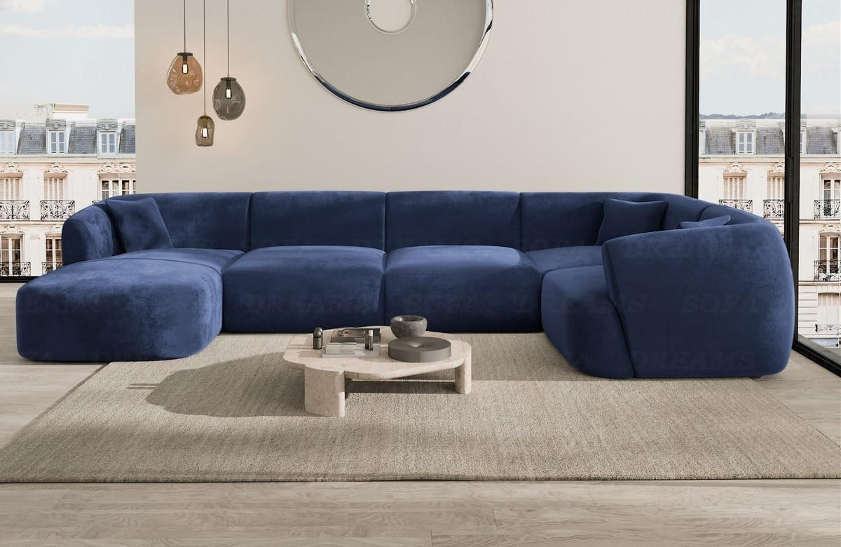 WOHNLANDSCHAFT Azura Dunkelblau Samtstoff - Dunkelblau, Kunststoff (325/78/177cm)