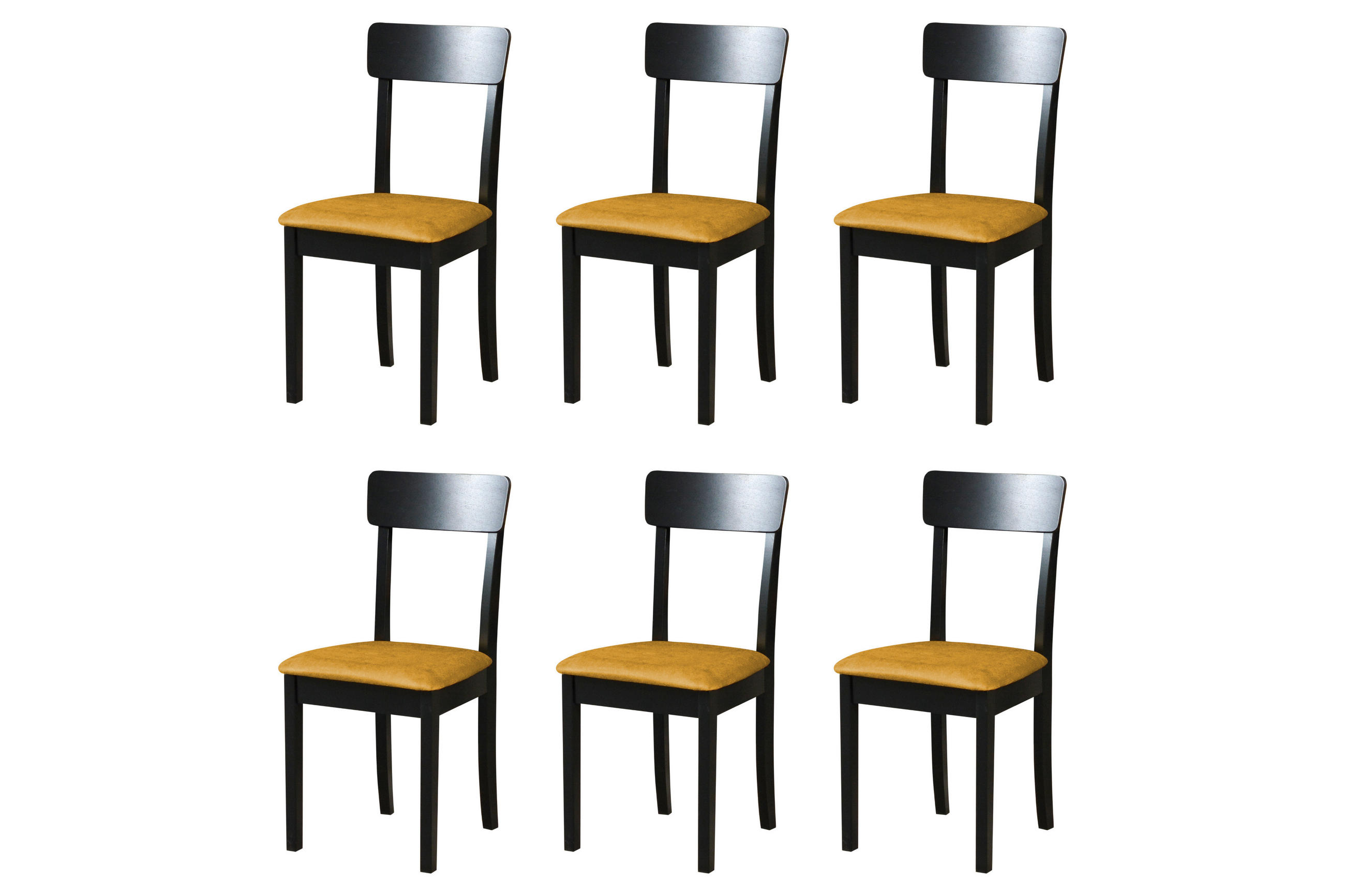 STUHL Hugo 1 (6er Set) - Currygelb/Schwarz, Holz (43/86/40cm) - Leaf Design