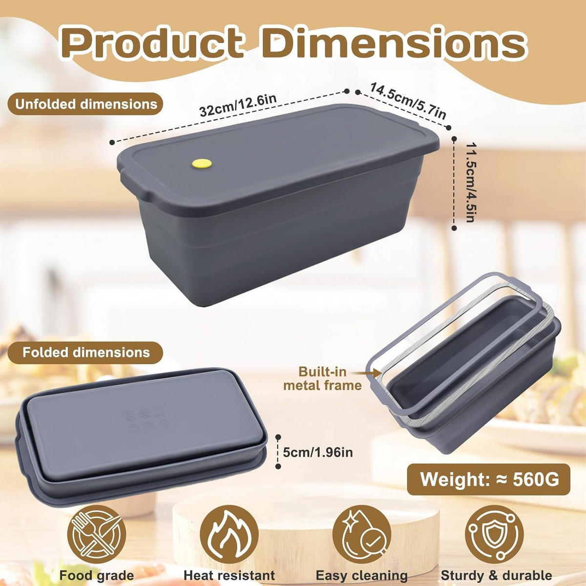 BROTBACKFORM Silikon klappbar mit Deckel 32 x 14,5 x 11,5 cm - Grau, Kunststoff (14.5/11.5/32cm)