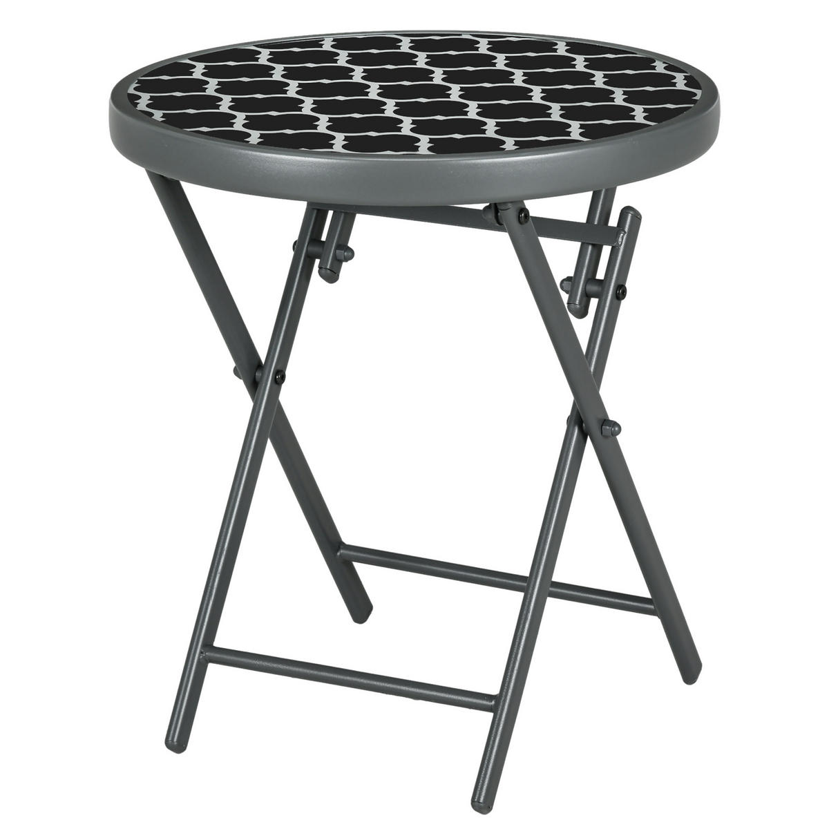 GARTENTISCH DE-07308 klappbar, rund mit Sicherheitsglas Schwarz - Schwarz, Glas/Metall (45/45/50cm) - ComfortXL
