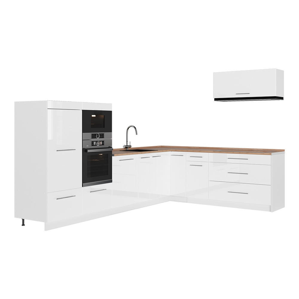 ECKKÜCHE Fame-Line, Weiß Hochglanz/Weiß, 327 x 227 cm, AP Eiche - Weiß Hochglanz/Weiß, Holzwerkstoff (327/153.6/60cm) - Vicco