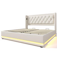 POLSTERBETT aus PU 160x200 cm in Weiß mit LED-Beleuchtung & Matratze - Weiß, Leder (160/200cm) - Modfu