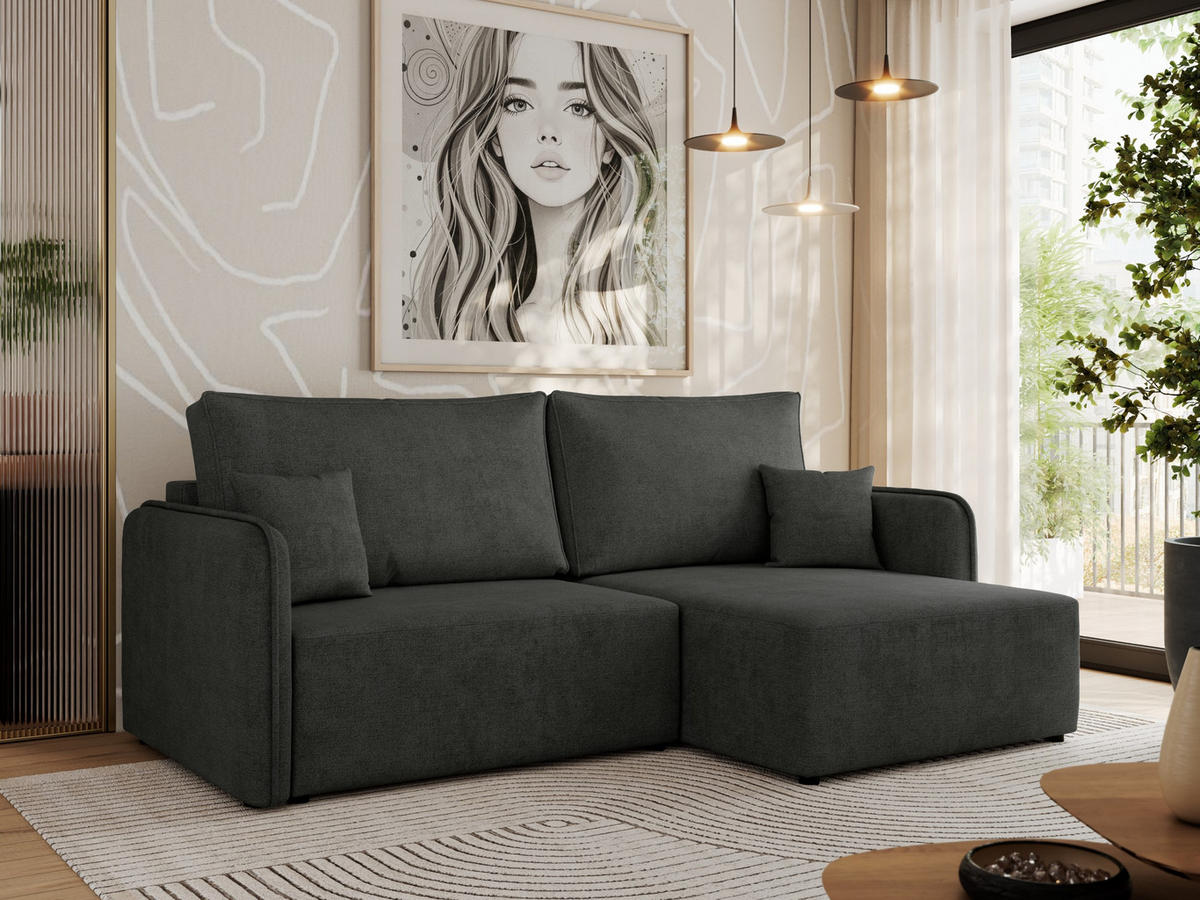 ECKSCHLAFSOFA MESTO L Dunkelgrau Struktur - rechts - Dunkelgrau/Schwarz, Kunststoff/Textil (147/227cm) - MKS