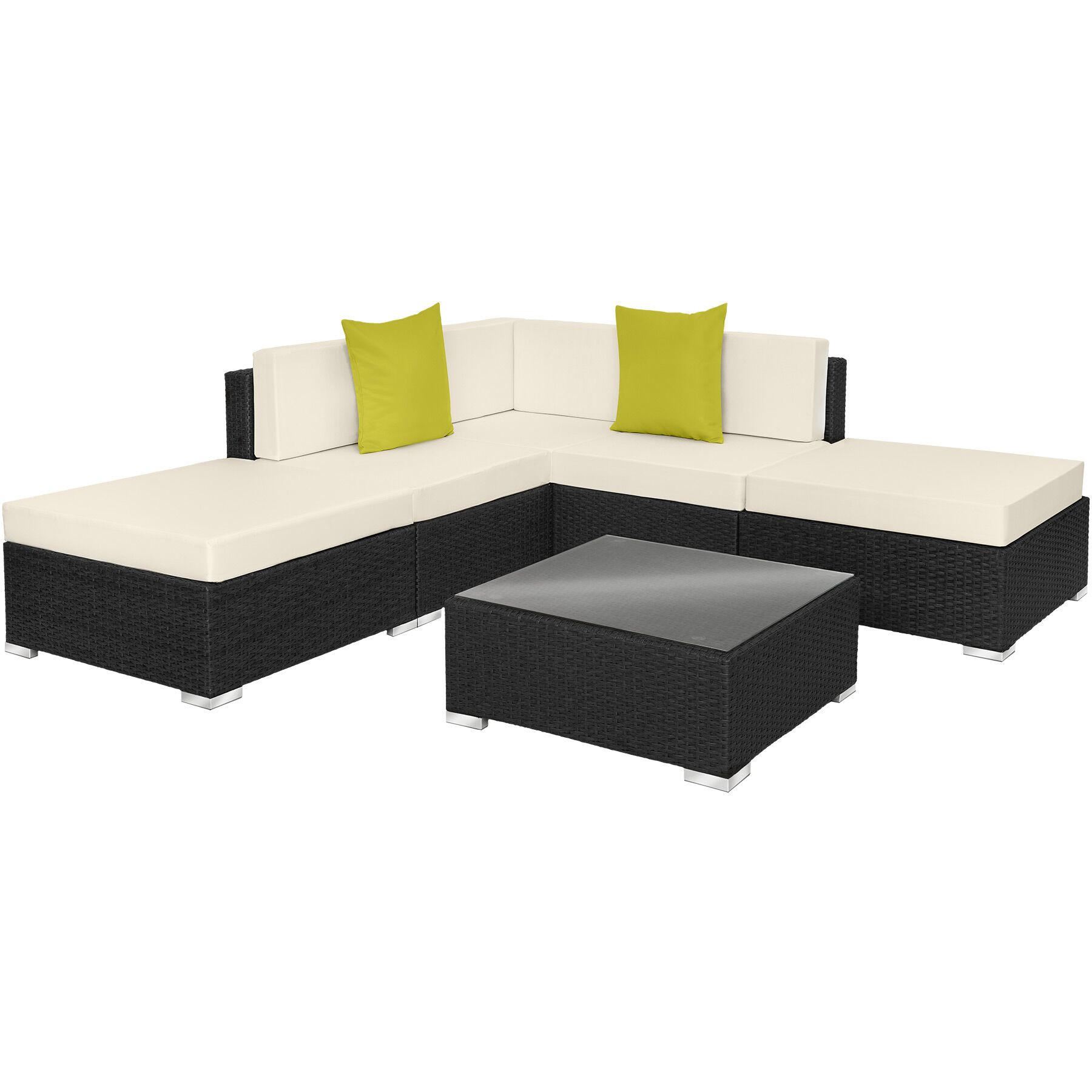 RATTANLOUNGE Paris,mit Sicherheitsglasplatte,schwarz - Schwarz, Kunststoff - tectake