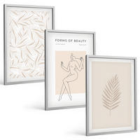 BILDER SET 3er Set - 40x60 cm Silberner Rahmen - Minimalistische botanische Motive - Silberfarben, Kunststoff (40/60cm) - TULUP