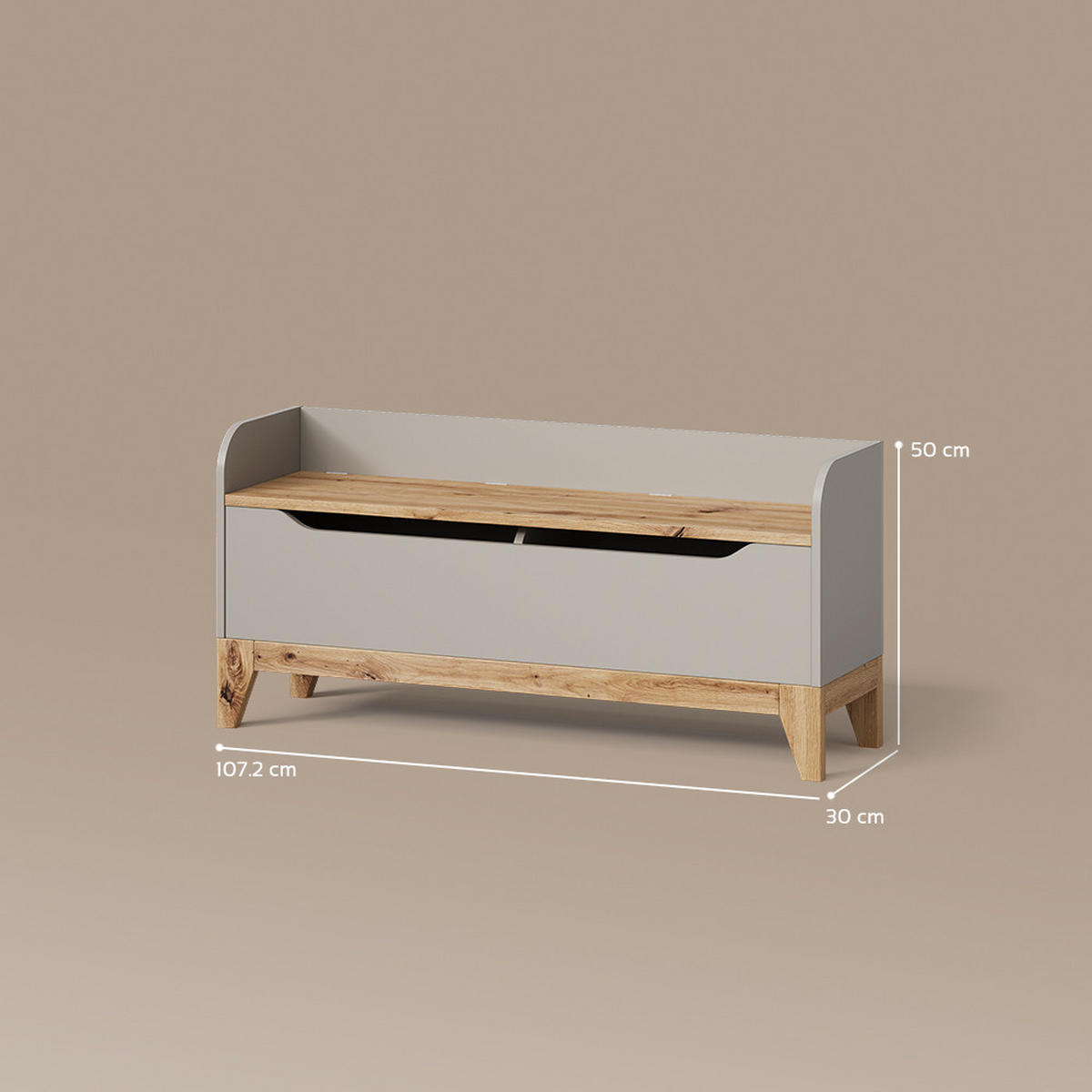 KOMODA NA HRAČKY Malia Kašmír/Řemeselné 107.2 x 50 cm s lavicí - kašmírová/dub artisan, kompozitní dřevo (107.2/30cm) - Livinity®