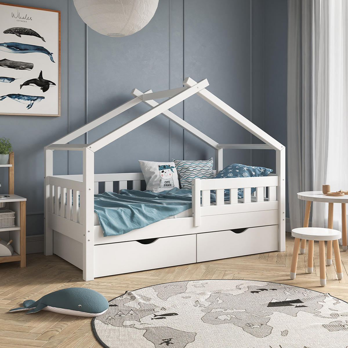 HAUSBETT Design Weiß 80x160 cm mit 2 Schubladen - Weiß, Holz (80/160cm) - VitaliSpa