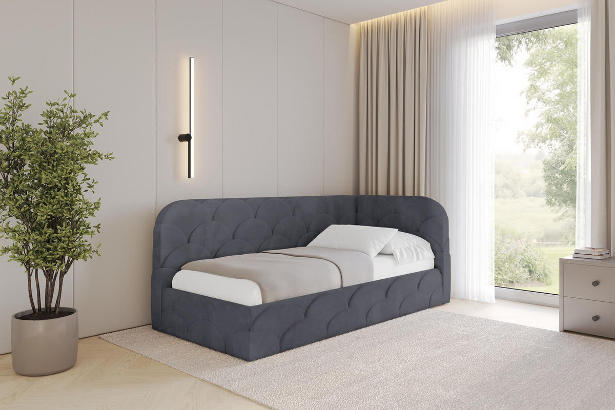 EINZELLBETT Jugendbett mit Bettkasten und Matratze H3/H4, Links - ELRY 90x200 Dunkelgrau - Dunkelgrau, Holzwerkstoff/Textil (90/200cm) - ALTDECOR
