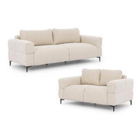 SITZGARNITUR 3+2 Cardea in Bubble-Optik aus weichem Hellbeige Strukturstoff mit hohem Sitzkomfort - Beige/Schwarz, Holz/Textil (217/80/97cm) - S-Style Möbel