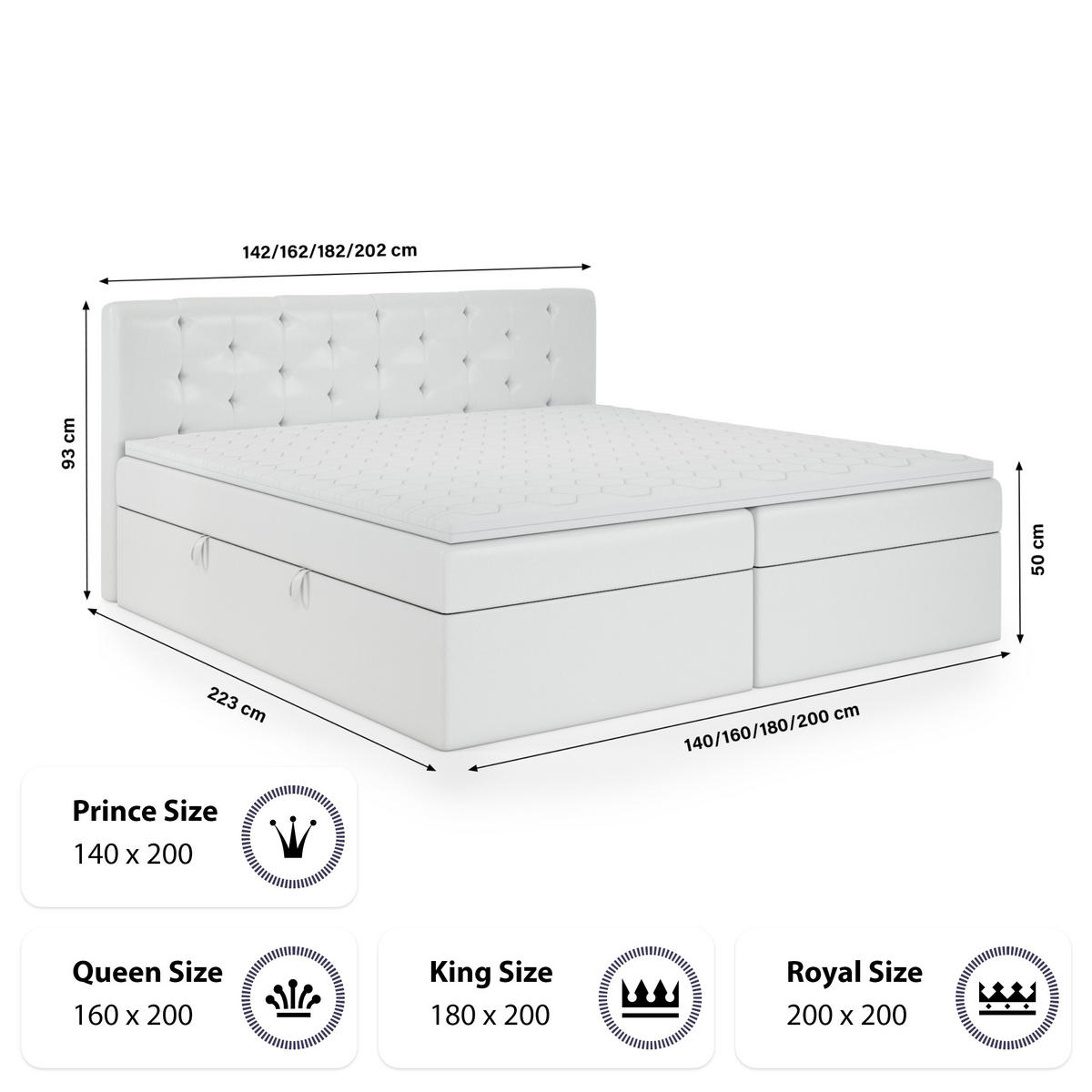 BOXBETT Doppelbett Pekin Weiss 200x200 cm - Weiß, Textil (200/200cm) - Fedve