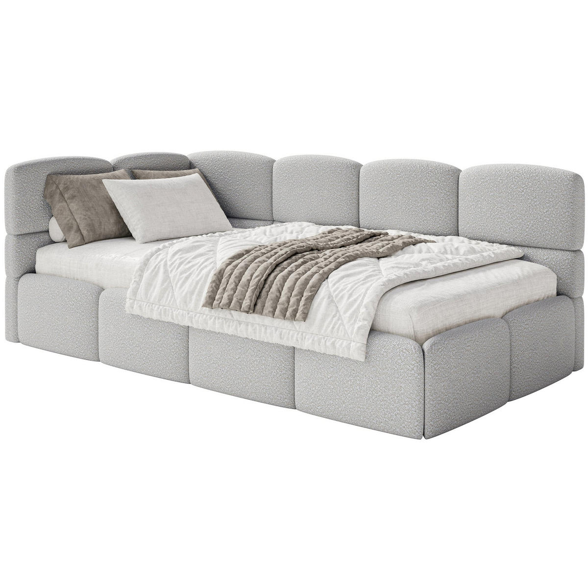 JUGENDBETT Cloudy Hellgrau 120 x 200 cm - Hellgrau/Schwarz, Kunststoff/Textil (120/200cm) - Selsey