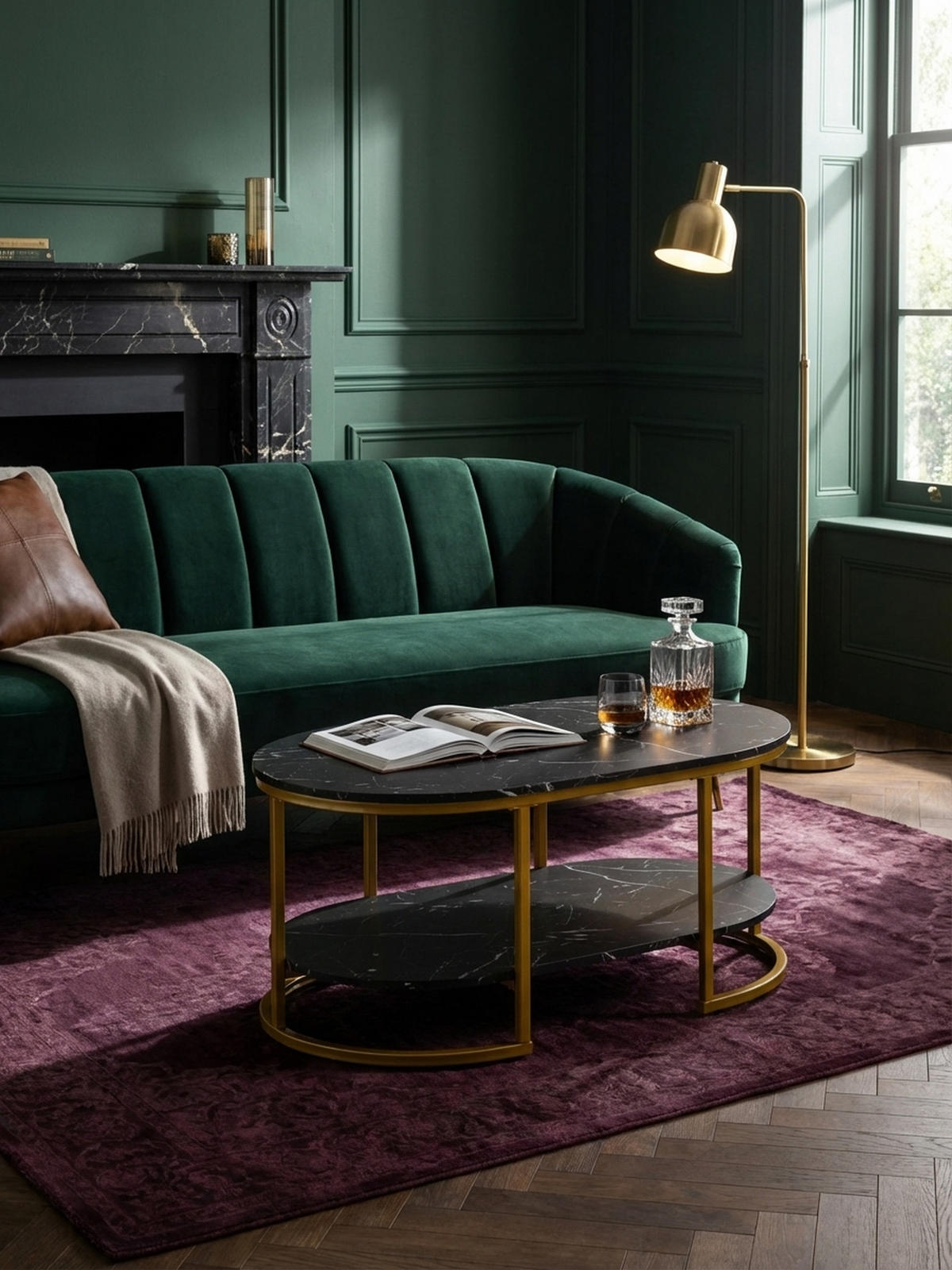 COUCHTISCH mit Marmor Optik, rechteckig, Ablage, goldenes Metallgestell, Schwarz 100x60x45 cm - Goldfarben/Schwarz, Holzwerkstoff/Metall (60/100/45cm) - KADIMA DESIGN