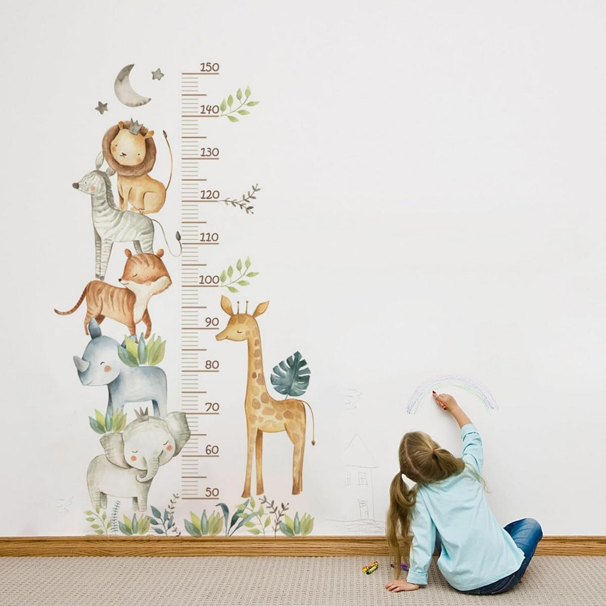WANDAUFKLEBER Größenmesser, Waldtiere, 50-150cm, Kinder - Weiß, Kunststoff (160/1/30cm) - Authentics