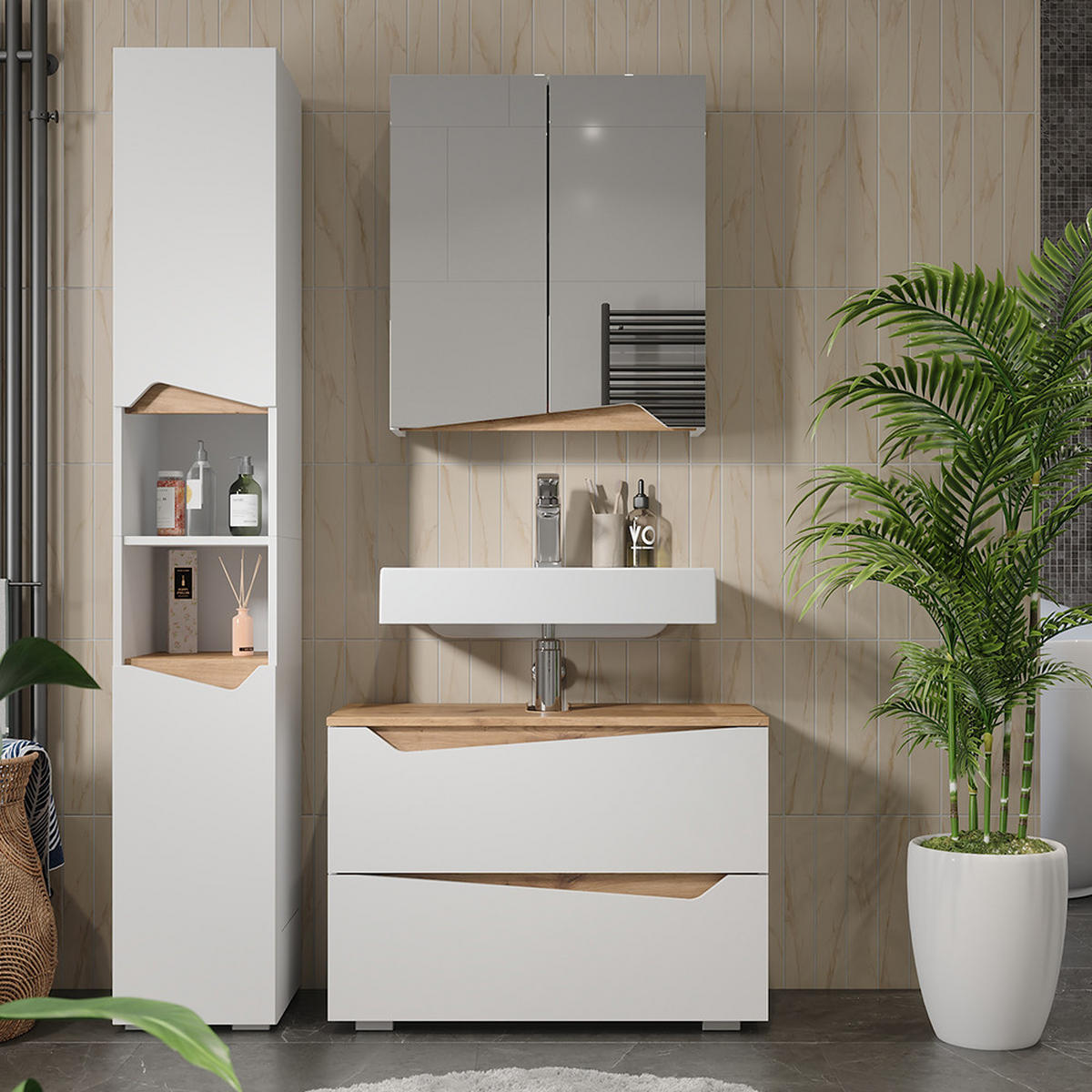 KOUPELNOVÝ NÁBYTEK Marelle Bílá/Artisan - bílá/dub artisan, kompozitní dřevo (80/57.5/35cm) - Vicco