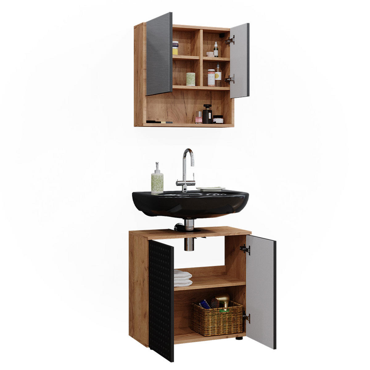 SADA NÁBYTKU DO KOUPELNY Irma Tečkovaná antracitová - antracitová, kompozitní dřevo (80/58.6/41cm) - Vicco