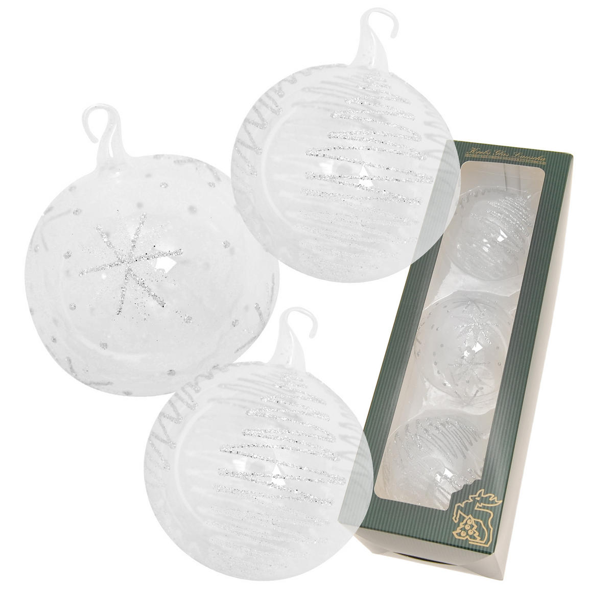 CHRISTBAUMKUGELN Erster Schneezauber Transparent 8cm (Glas / 3 Stk.) - Transparent, Glas (8/8/8cm) - Krebs Glas Lauscha