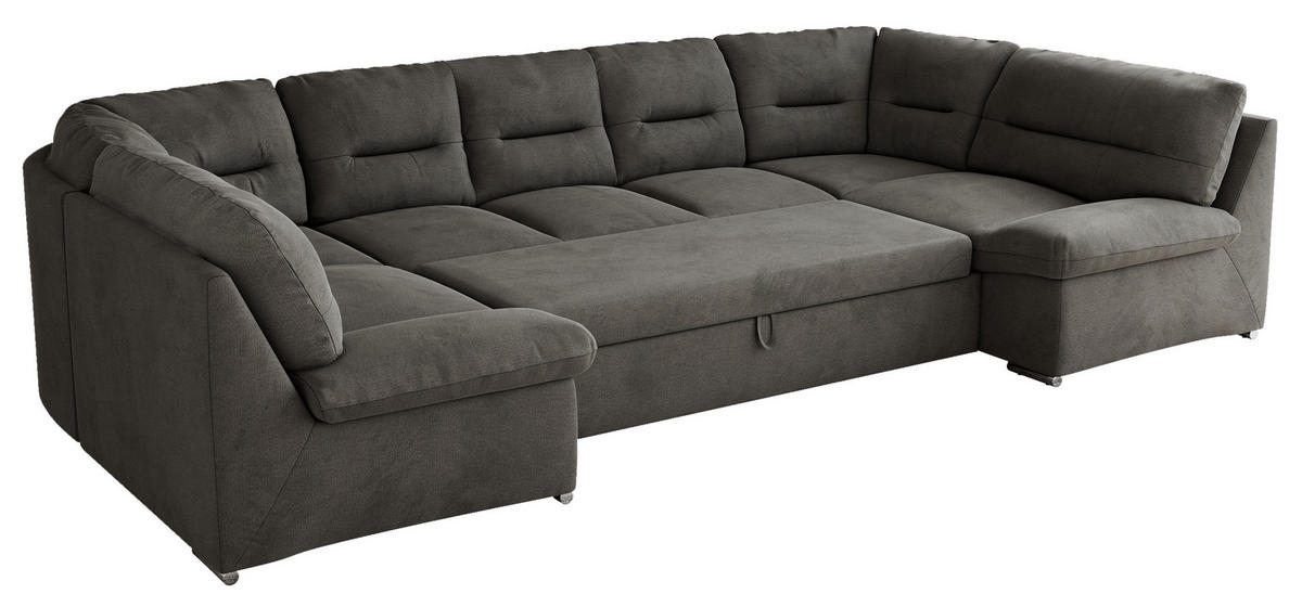 WOHNLANDSCHAFT COMODO U Dunkelgrau Velvet - Dunkelgrau/Silberfarben, Textil/Metall (340/93/206cm) - MKS