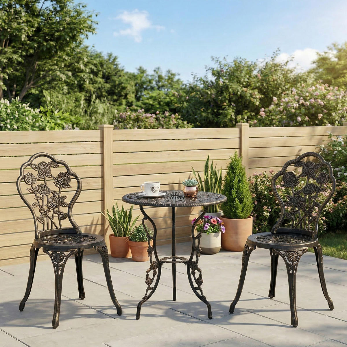 BISTROSET DE-07354 mit Gussrosenmuster und Schirmloch Bronze - Bronzefarben, Metall - ComfortXL