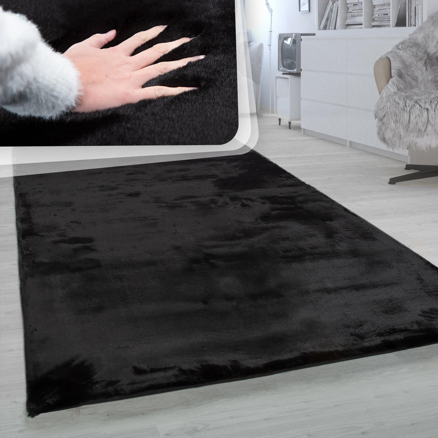Thumbnail - Paco Home Hochflorteppich, Schwarz, Textil, Rechteckig, 80x150 cm, strapazierfähig, für Fußbodenheizung geeignet, Teppic...