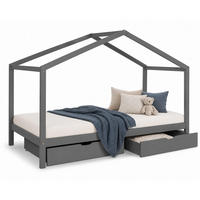 HAUSBETT mit Matratze mit Stauraum 90/200 cm Grau - Grau, Holz (208/160/96cm) - Homestyle4u