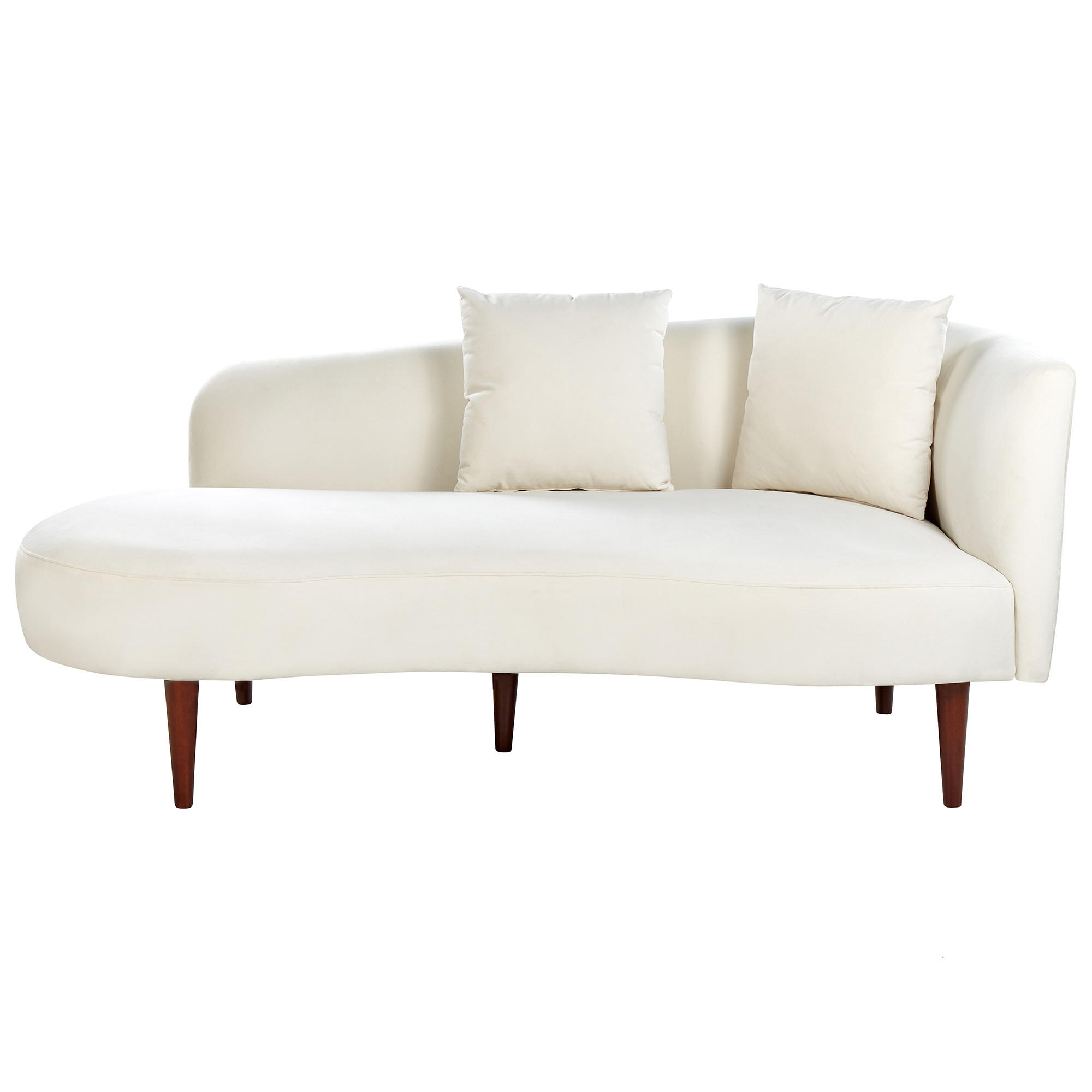 CHAISELONGUE Samtstoff creme rechtsseitig Chaumont - Dunkelbraun/Weiß, Textil (168/75/66cm) - Beliani