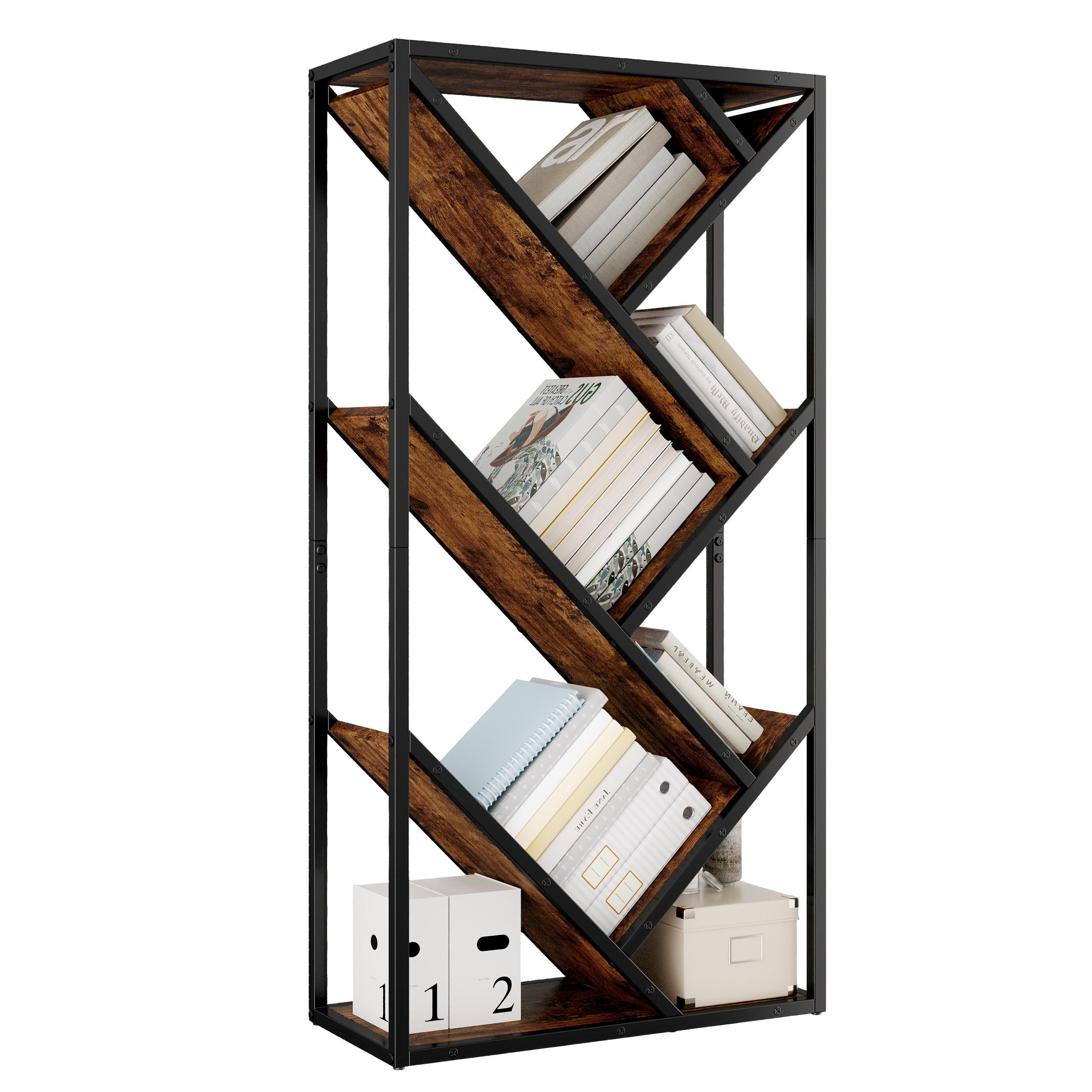 REGAL 80cm Baumdesign 8 Ebenen Eckregal Anti-Kipp modern - Braun, Holzwerkstoff (80/160/35cm) - FLIEKS