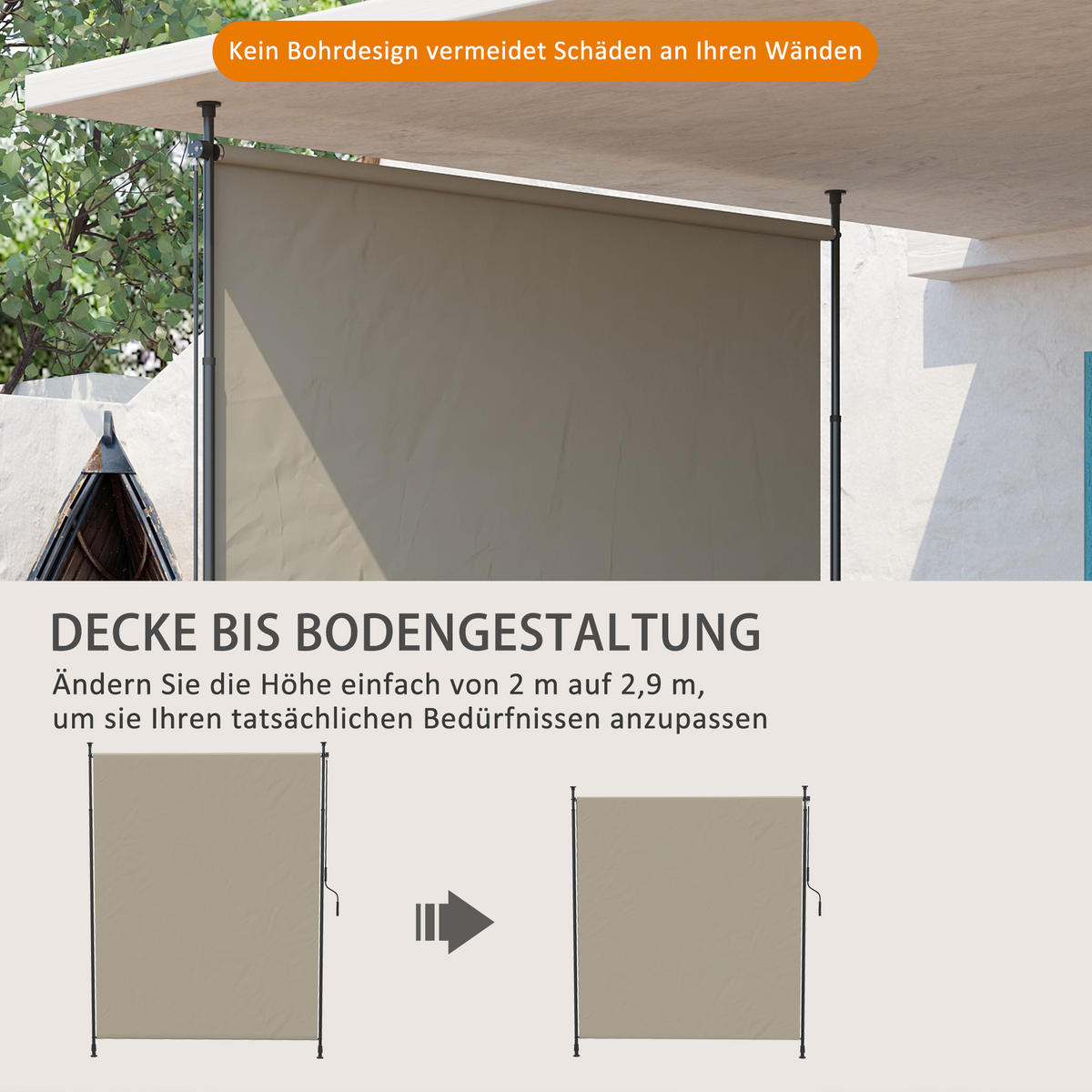 MARKISE, Dunkelgrau, Aluminium, Eisen, Polyester - Sandfarben, Metall (3.8/305/200cm) - Outsunny