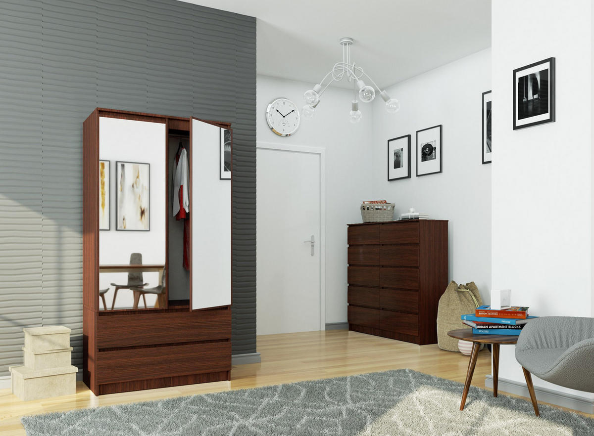 KLEIDERSCHRANK mit Spiegel Wengefarben 180x51x90 cm - Wengefarben, Holzwerkstoff (180/180/51cm) - Akord