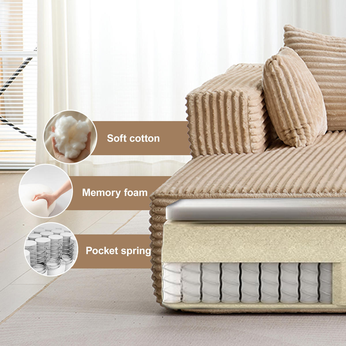SOFA L-Form 2-tlg. Cord Beige - Beige, Kunststoff (179/279cm) - Meubliv
