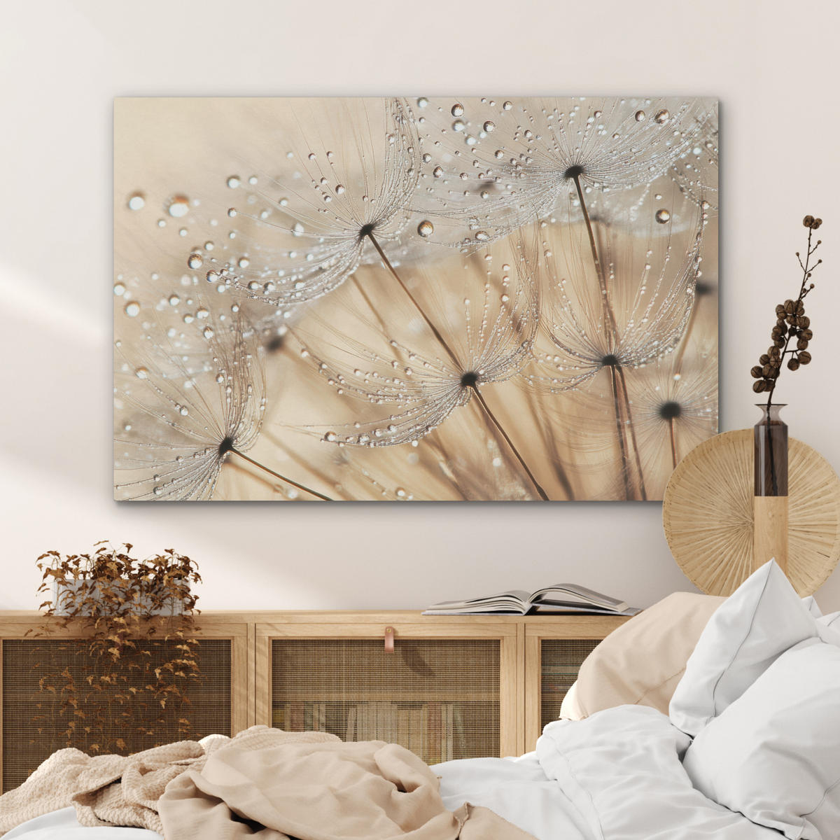 AKUSTIKBILD Löwenzahn - Abstrakt - Natur - Beige Akustikpaneele 90x60 cm - Braun, Kunststoff (90/60/0.9cm) - MuchoWow