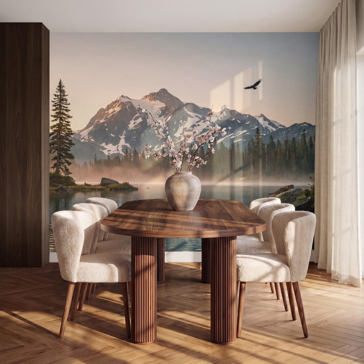 TAPETE - Berge - Wasser - Bäume - 260x220 cm - Multicolor, Papier (260/220cm) - OnlyWow