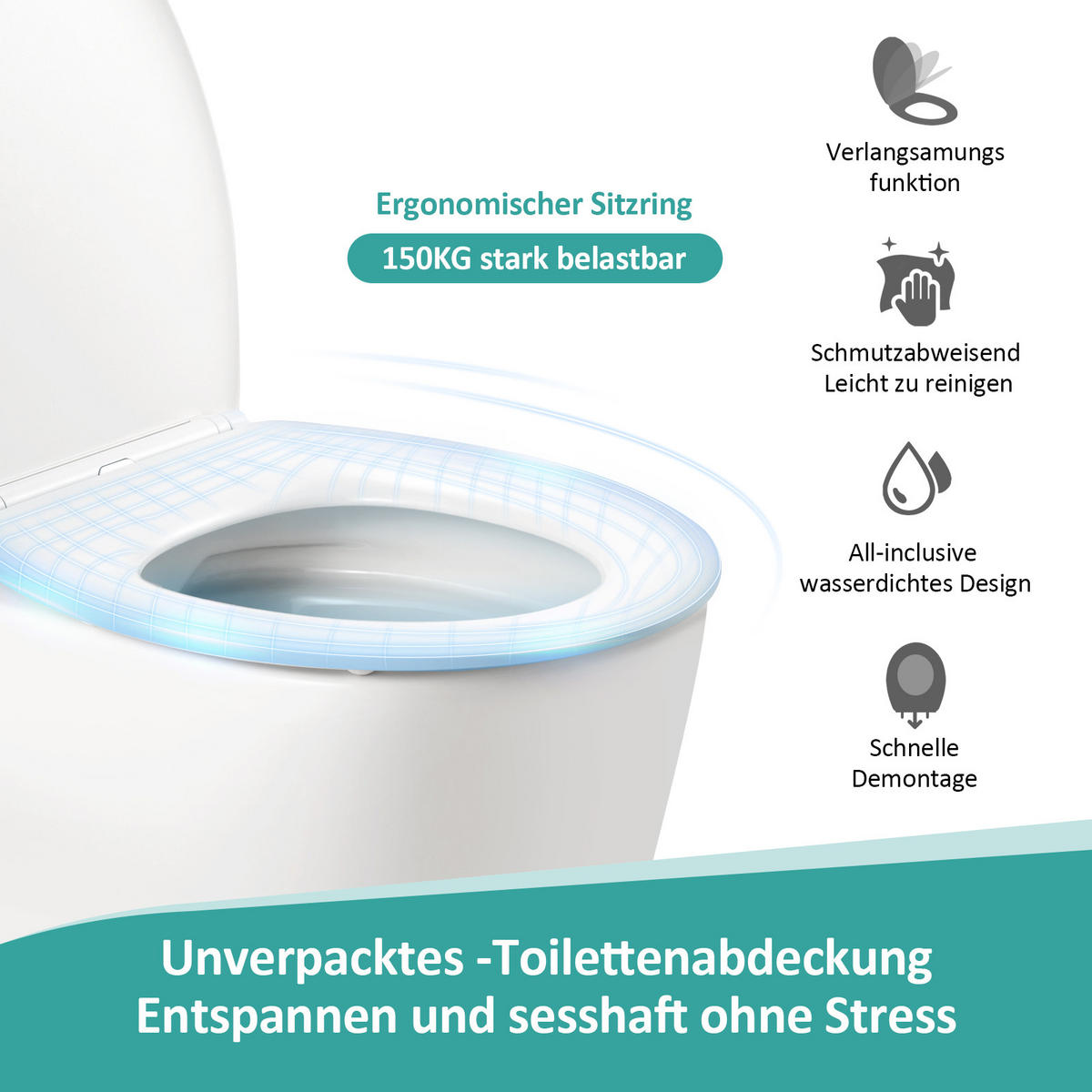 WC-SITZ Weiß 150KG - Weiß, Kunststoff (37.2/5.1/44.2cm) - EMKE