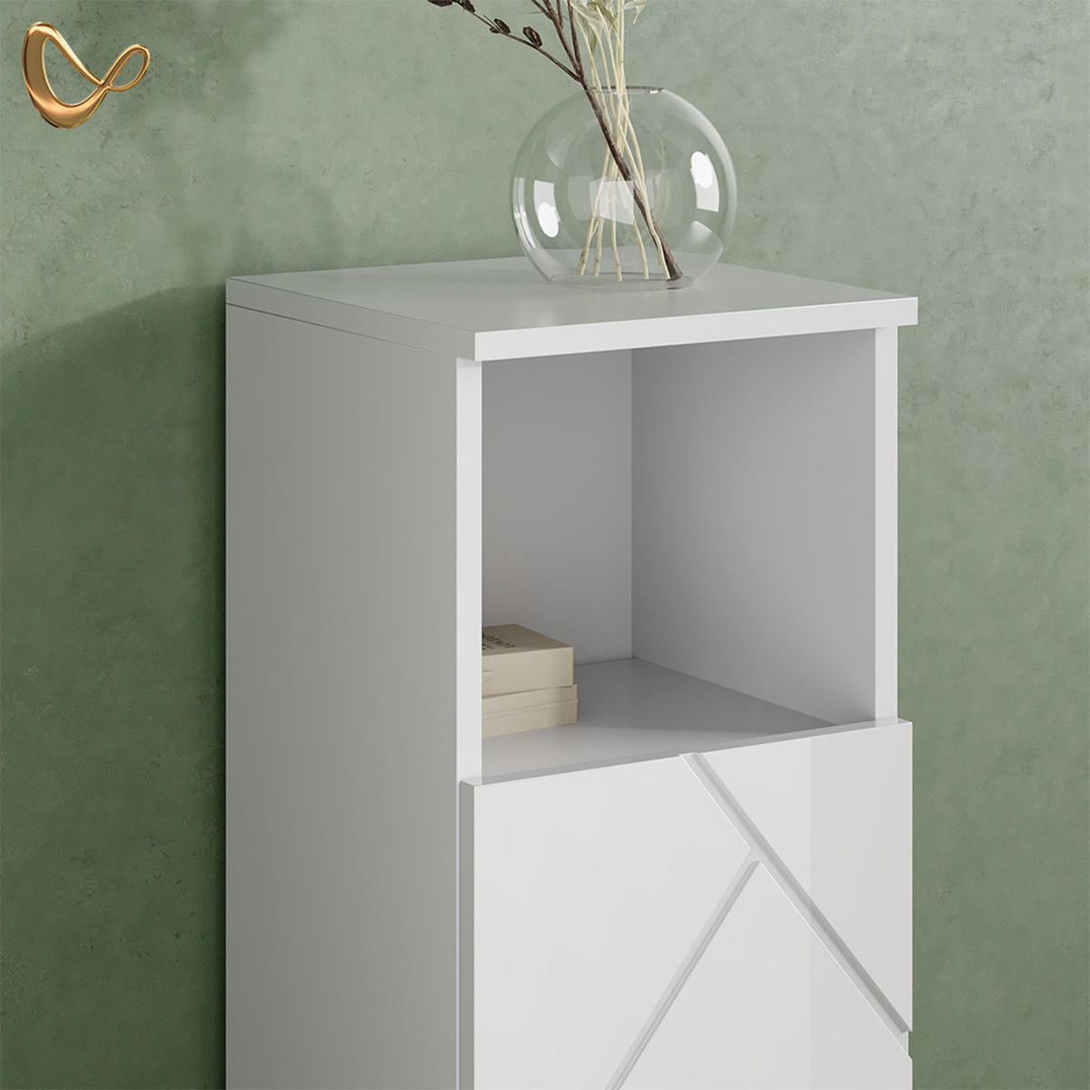 MIDISCHRANK Ronco Weiß Hochglanz 30 x 95 cm - Weiß Hochglanz/Weiß, Holzwerkstoff (30/95/30cm) - Livinity®