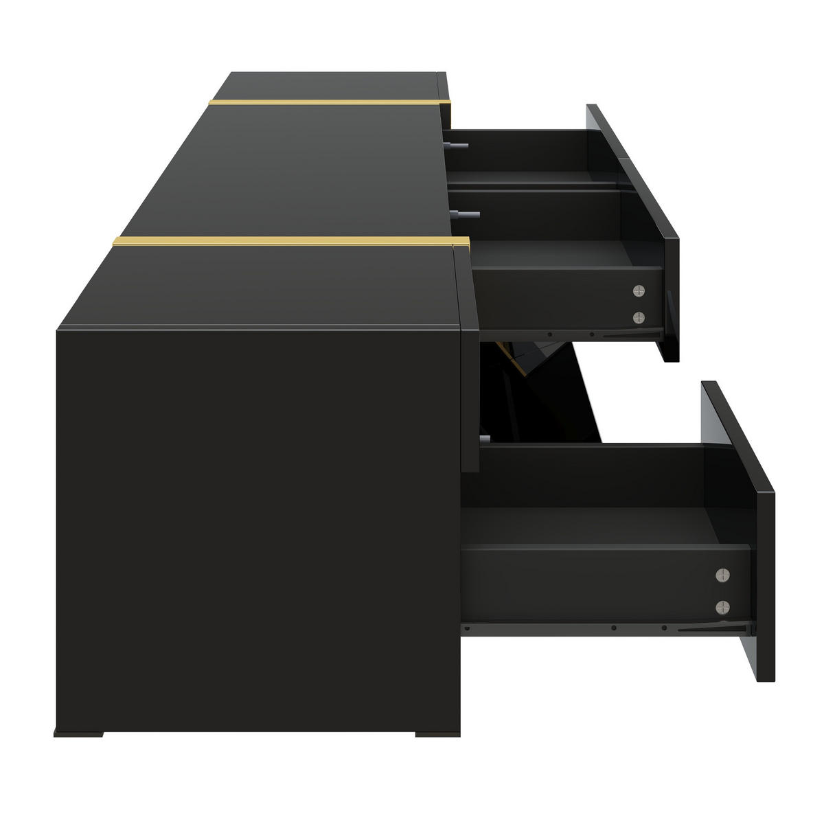TV-LOWBOARD 180 x 40 x 38 cm aus MDF/Spanplatte, 4 Schubladen, 2 Türen, Hochglanz, Schwarz/Gold - Schwarz, Holzwerkstoff (180/38/40cm)