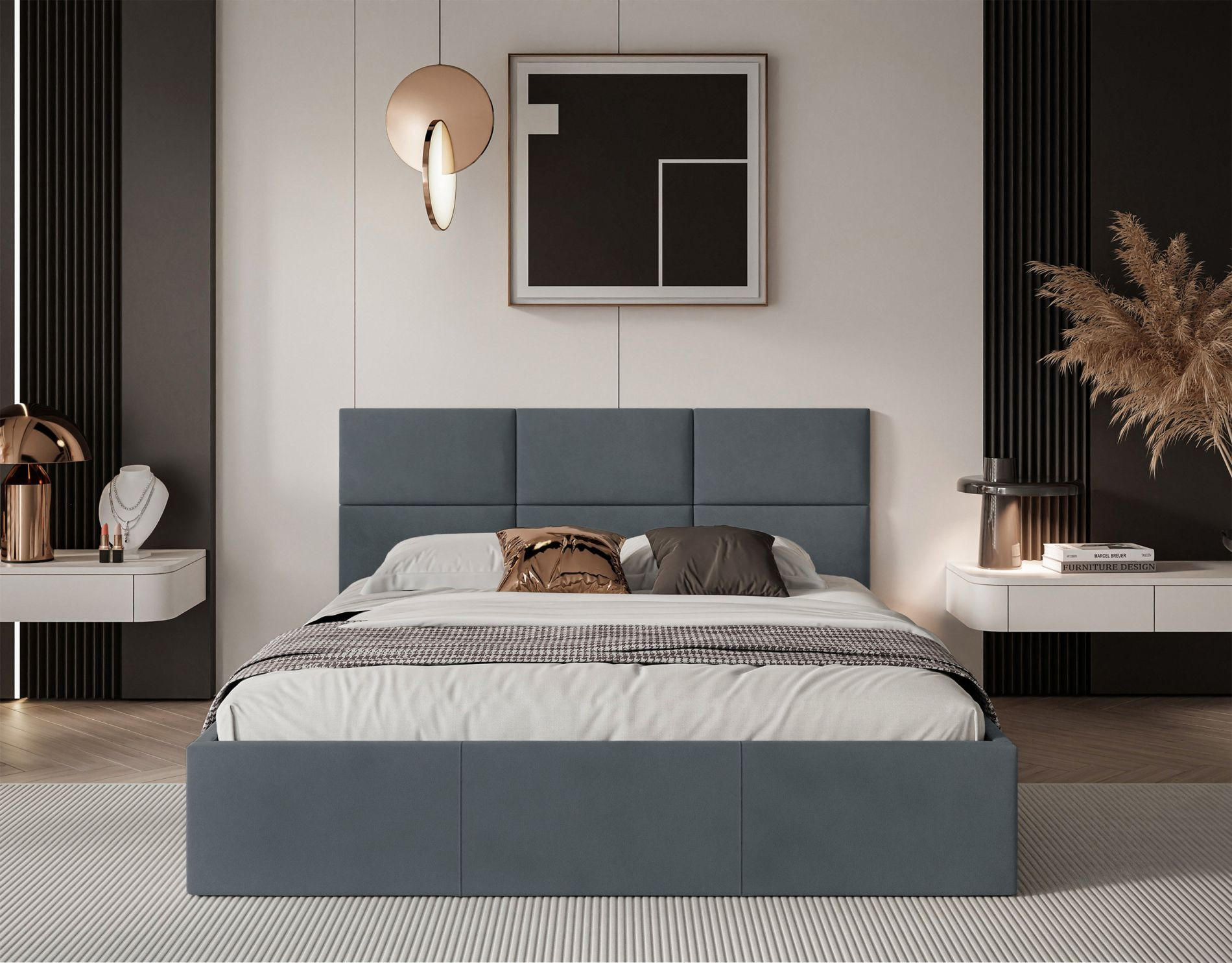 POLSTERBETT Nestio stahlgrau Samt 160x200 cm - Dunkelgrau, Kunststoff/Textil (160/200cm) - Selsey
