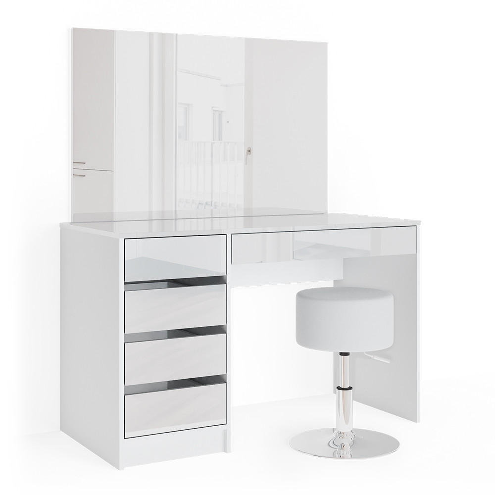 SCHMINKTISCH-SET Sherry Weiß 120 cm mit Hocker - Weiß, Holzwerkstoff (120/75/55cm) - Vicco