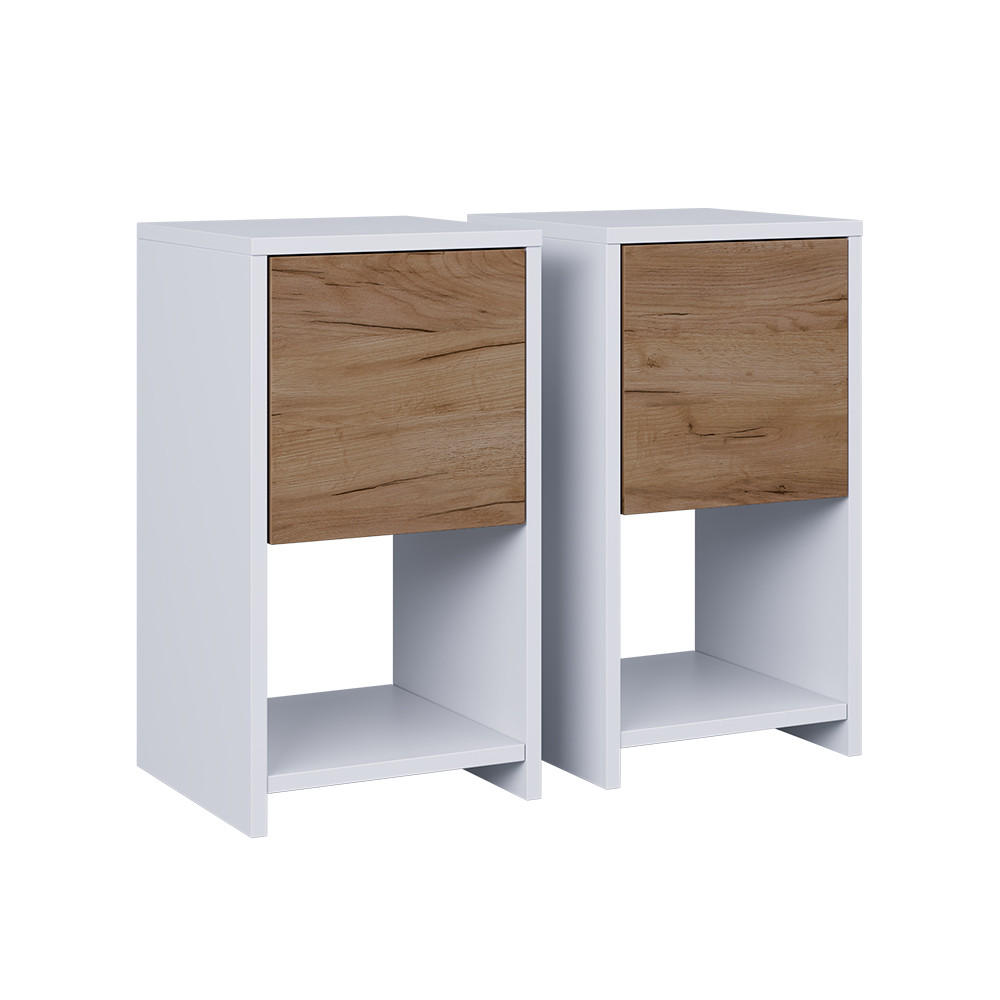 NACHTTISCH Evo Weiß/Goldkraft Eiche 2er Set - Honigeiche/Weiß, Holzwerkstoff (30/55/30cm) - Vicco