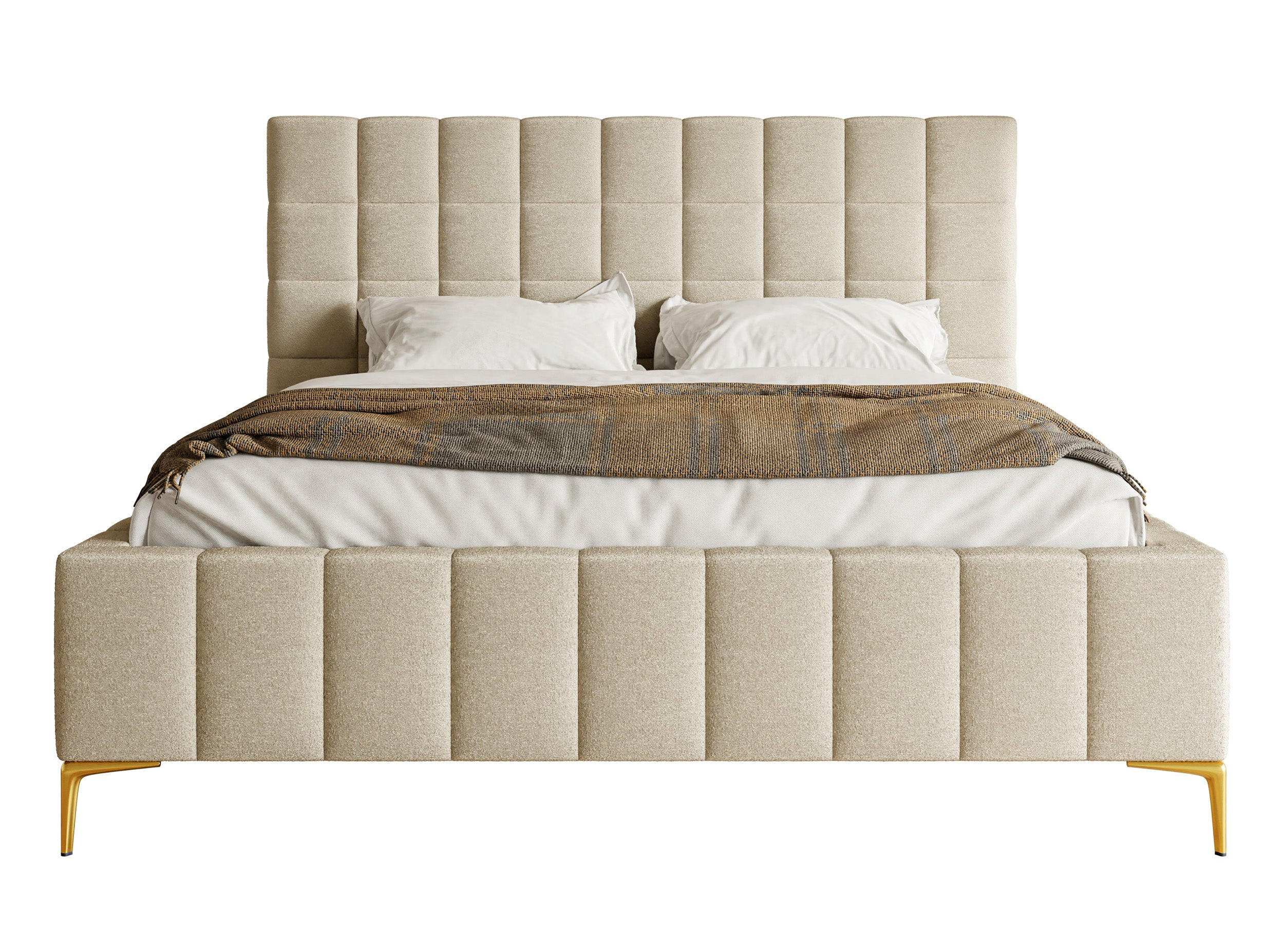 POLSTERBETT Szejlo Beige Chenille 180 cm - Beige/Goldfarben, Textil/Metall (180/200cm) - Selsey