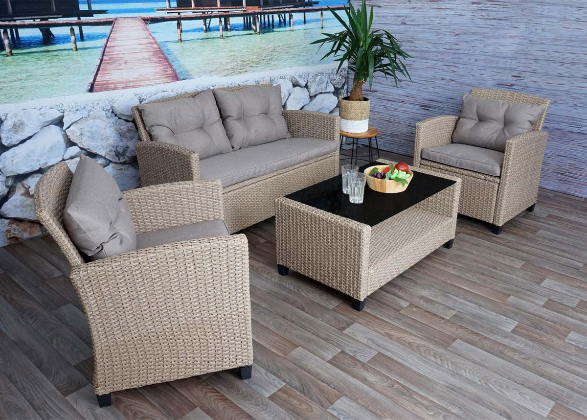 GARTEN-GARNITUR XXL mit Kissen Grau-Braun - Grau, Textil - PROREGAL