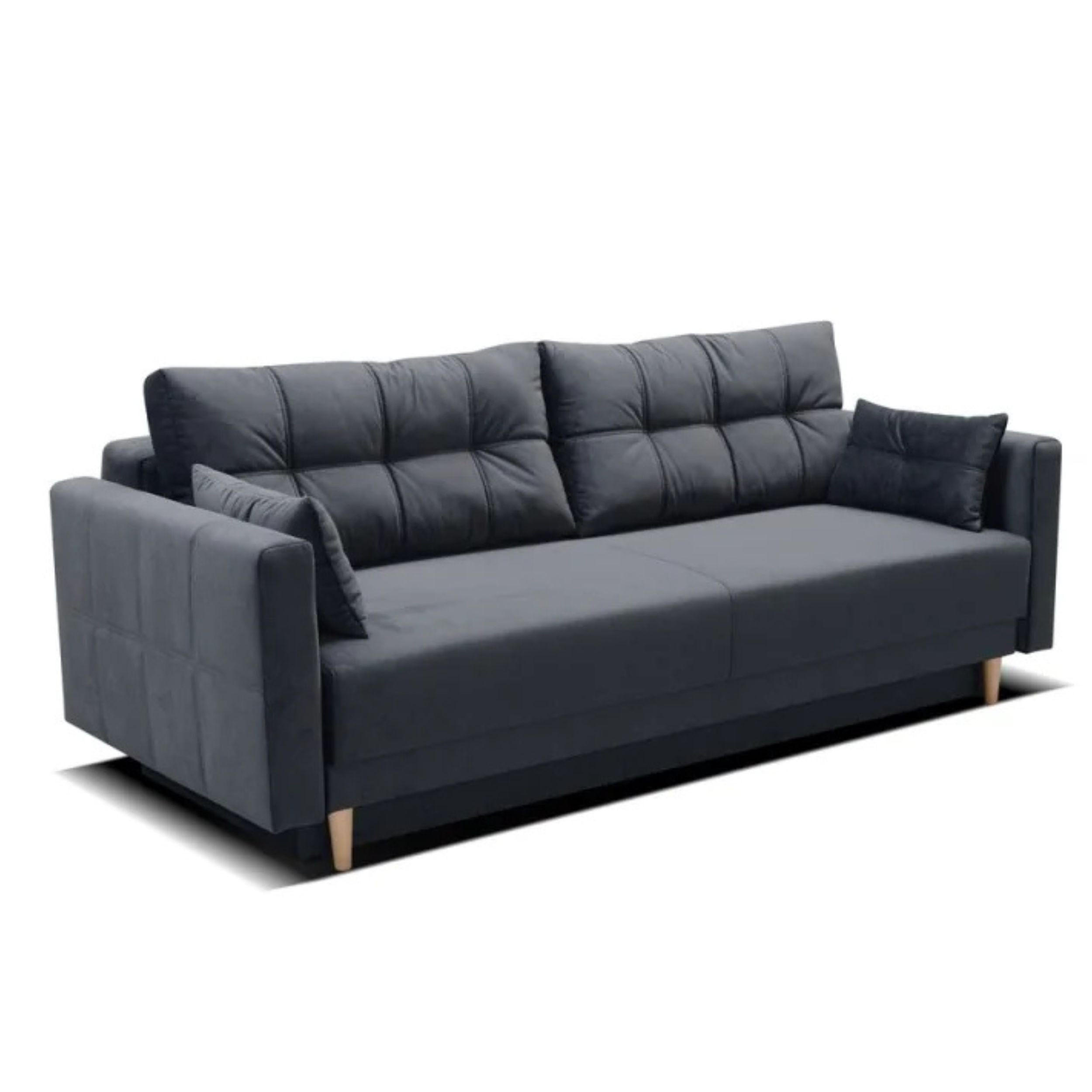SCHLAFSOFA LEMA, Sofa mit Schlaffunktion und Bettkasten, Farbe: Dunkelgrau, Veloursstoff - Dunkelgrau, Textil (216/85/91cm) - Sepro Meble