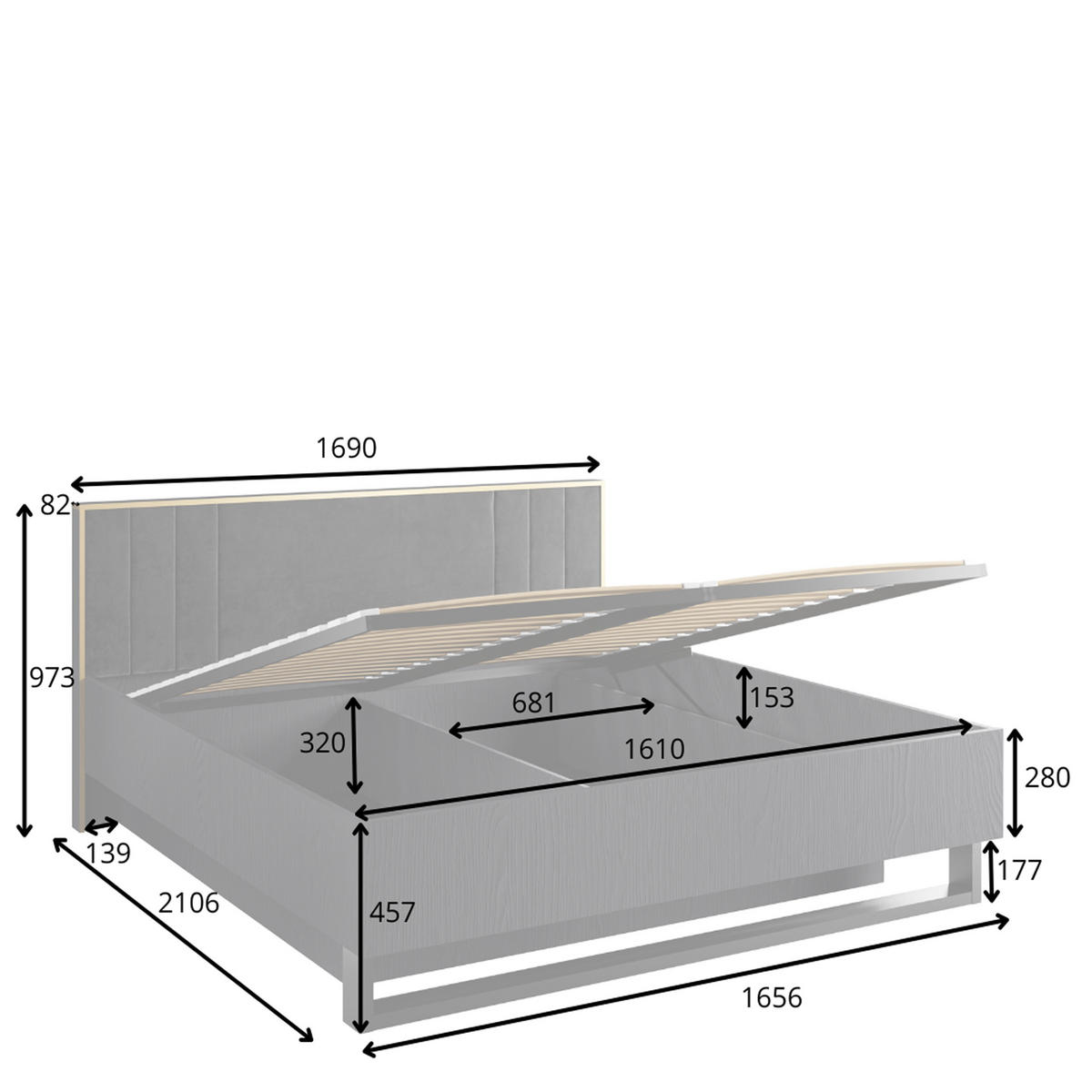 BETTGESTELL VIDIS Doppelbett mit Bettkasten - Schwarz, Holzwerkstoff (160/200cm) - KONSIMO®