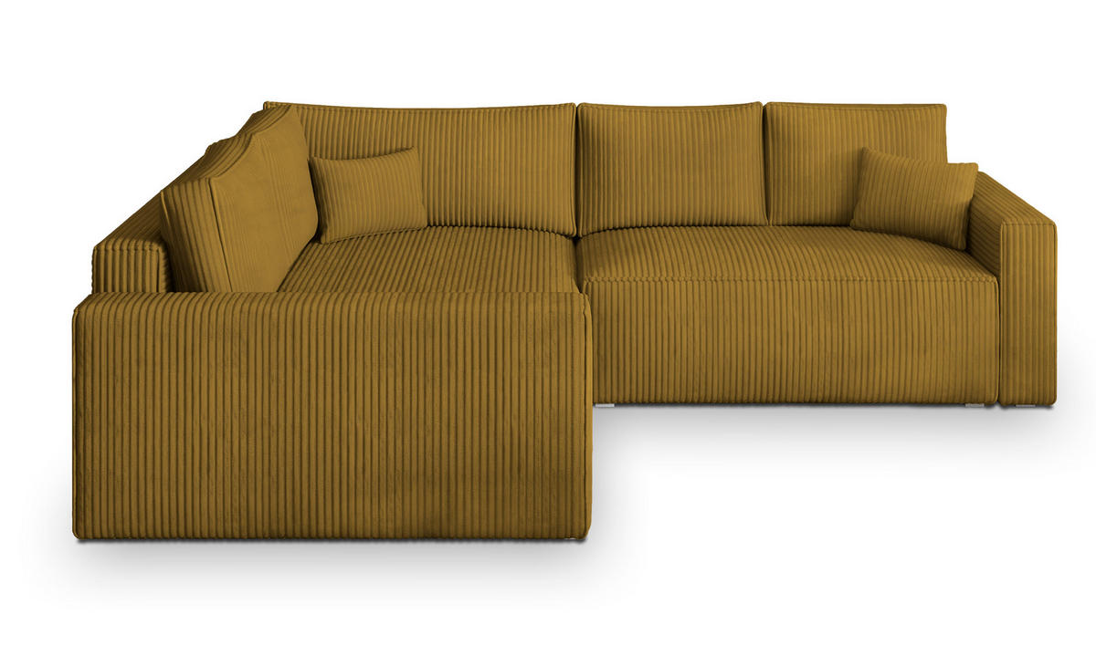 ECKSOFA ERONIS L-S Gelb Kordstoff mit Schlaffunktion - Gelb, Holz (265/194cm) - MASSENO